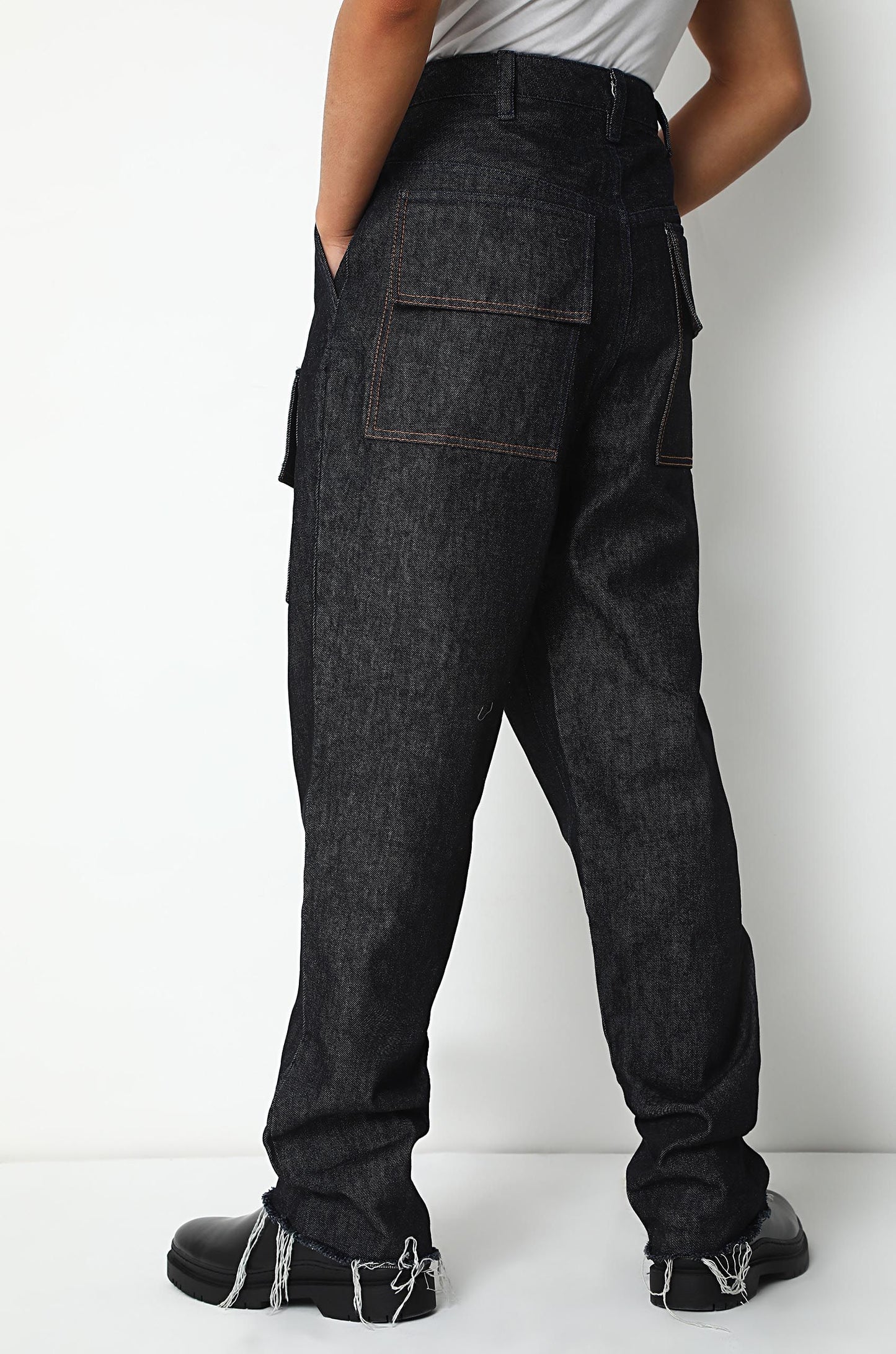 Dark Washed Huemn Jeans With Oversized Patch Pockets
