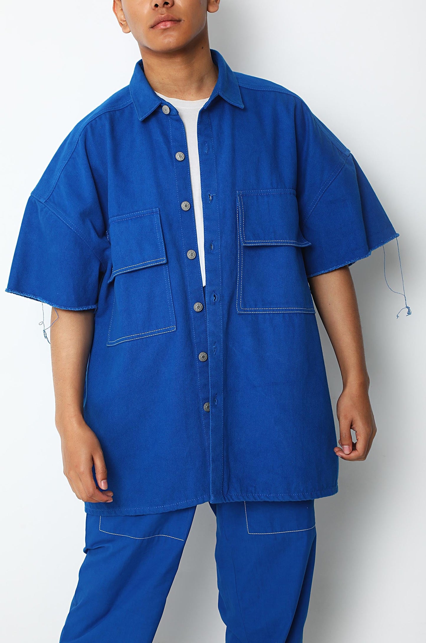 Denim Shirt With Patched Pockets (Cobalt)