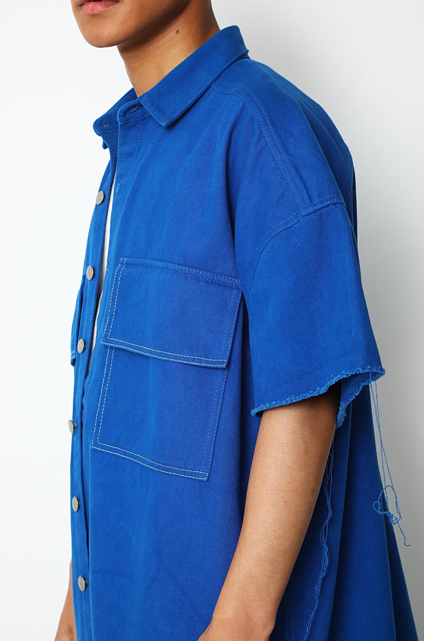 Denim Shirt With Patched Pockets (Cobalt)