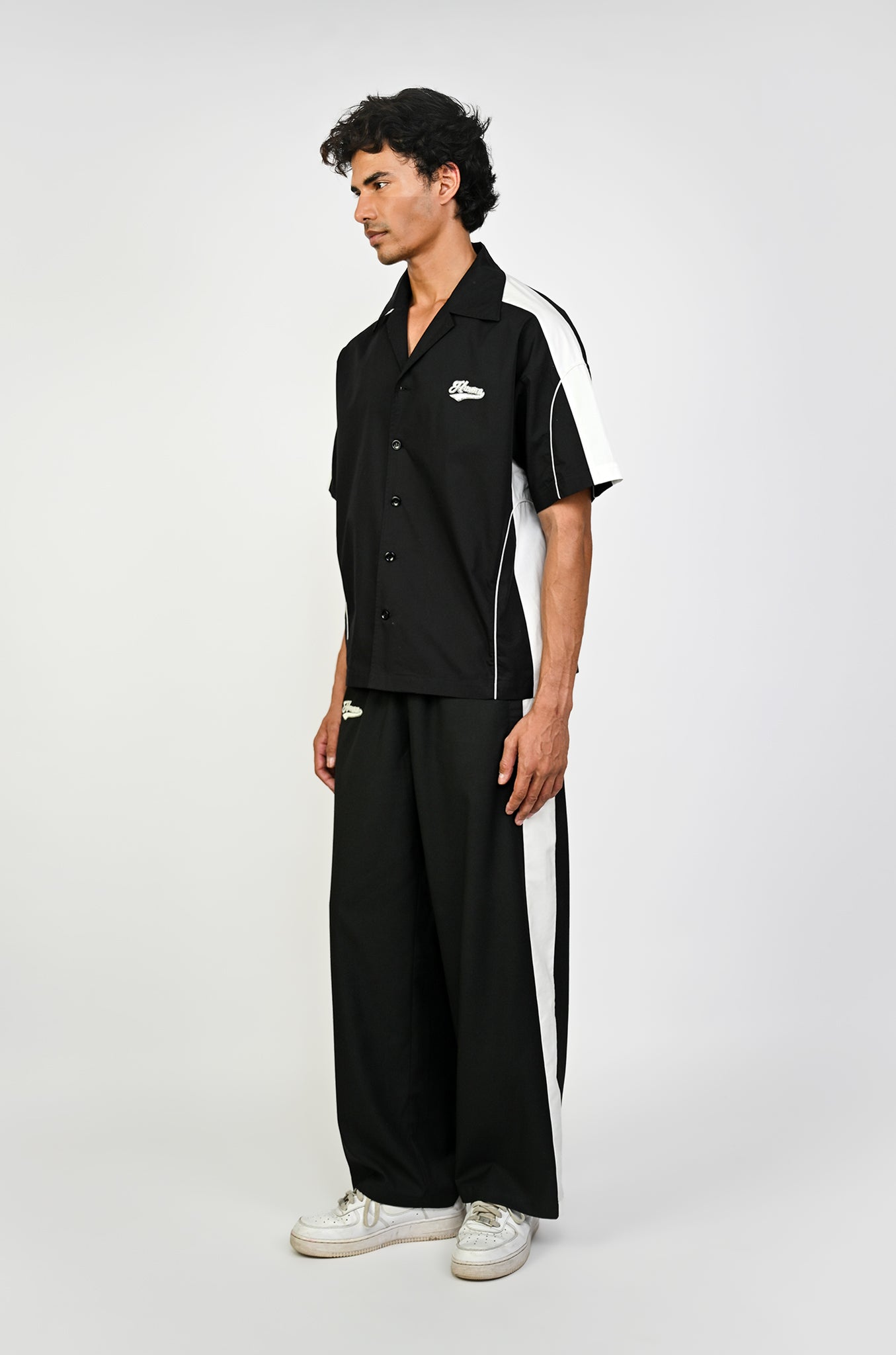 Contrast panelled safari shirt (Black)
