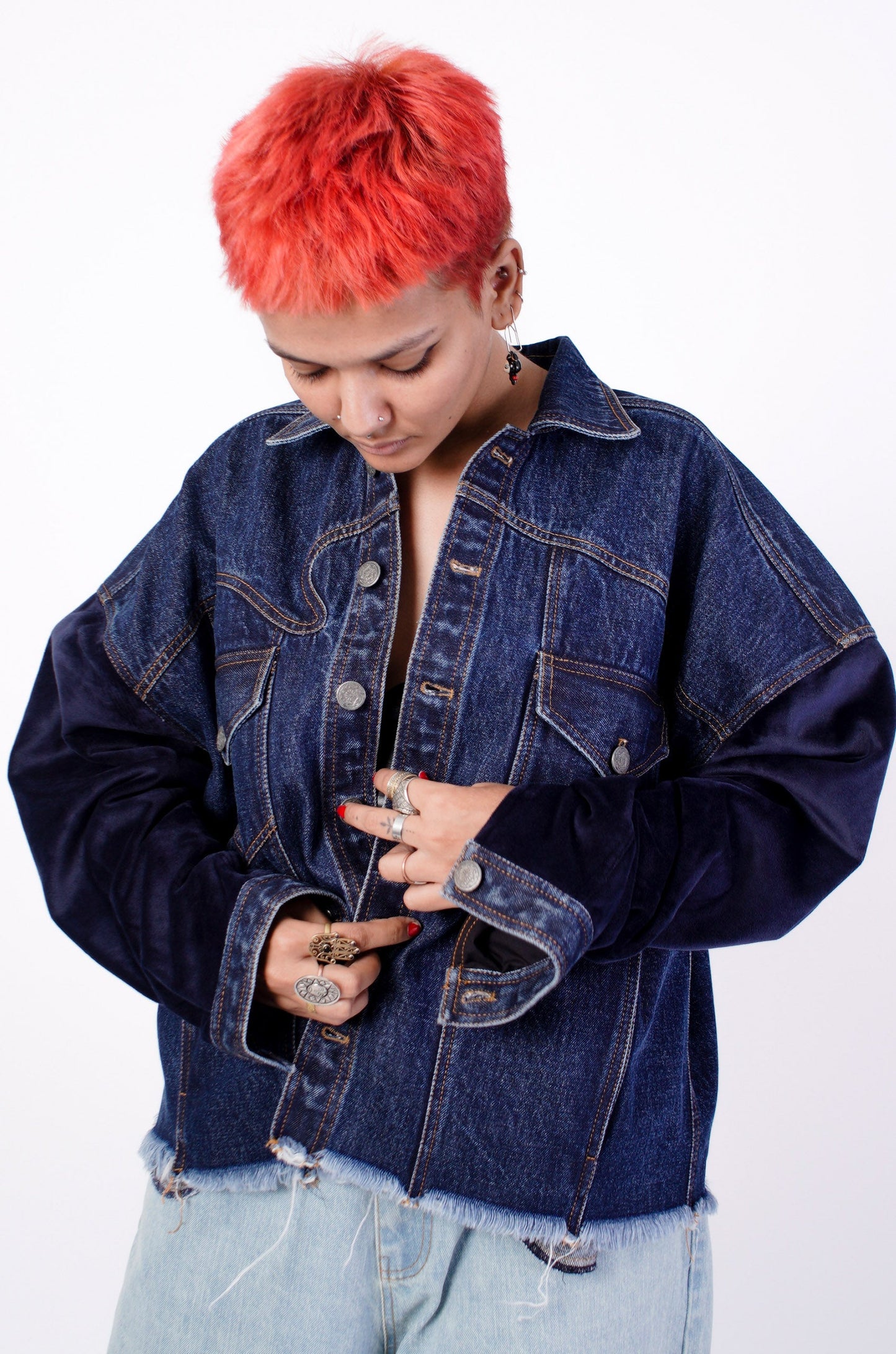 Darwyn Split Velvet And Denim Jacket