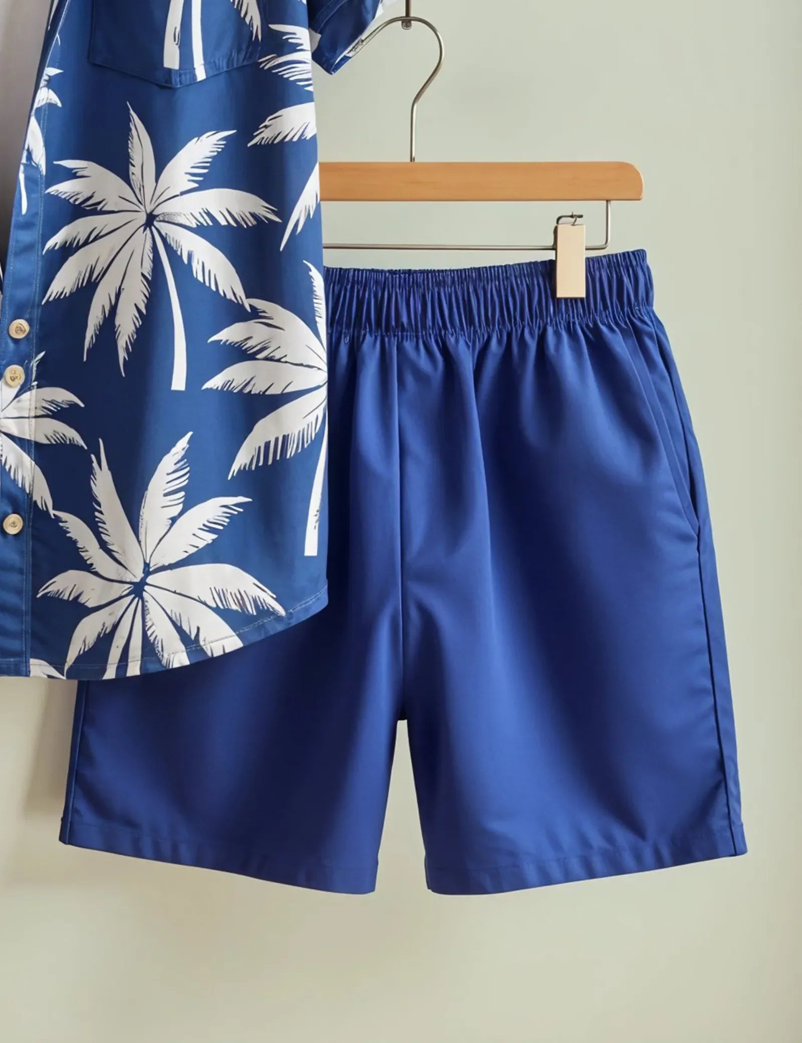 Men's Blue Palm Tree Print Shirt & Shorts Set – Tropical Summer Beachwear - Prime Fitz