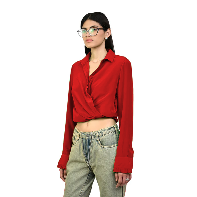 Straight Fit Silk Shirt (Iconic Red)