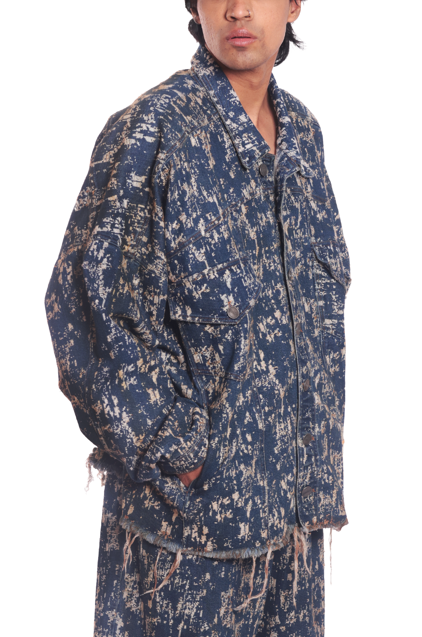 Oversized unisex jacket in jacquard weaved denim(Indigo)