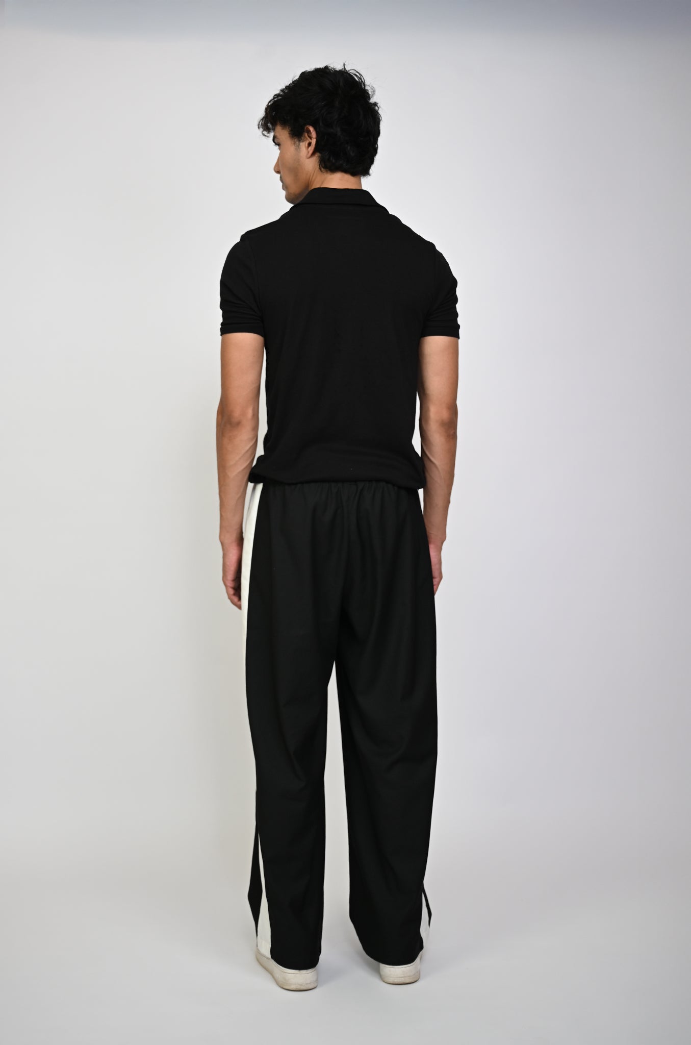 Polo T-shirt with deconstructed detail (Men's)-Black