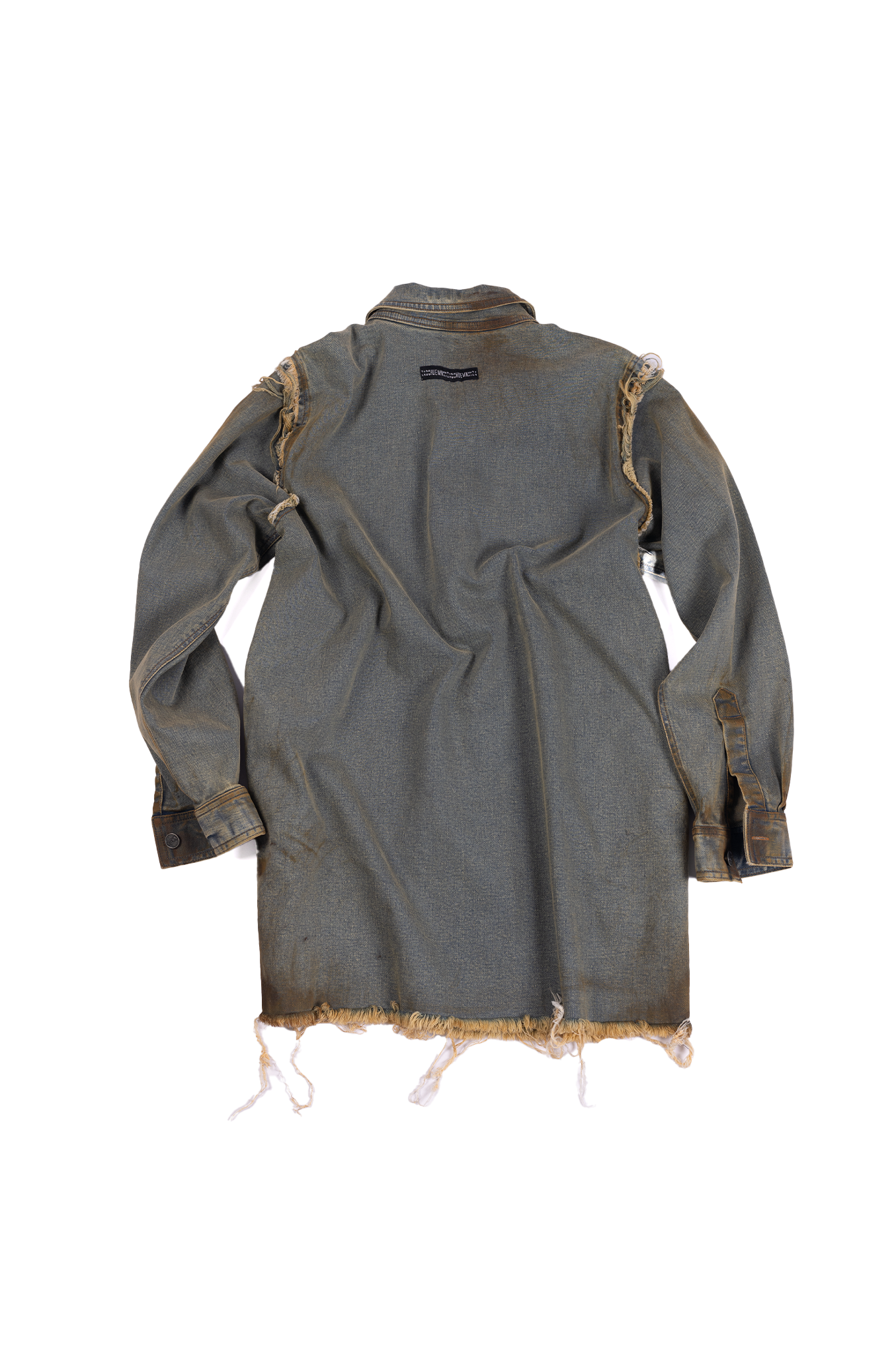 Oversized distressed shirt dress with hand-painted mud washed surface (Indigo)