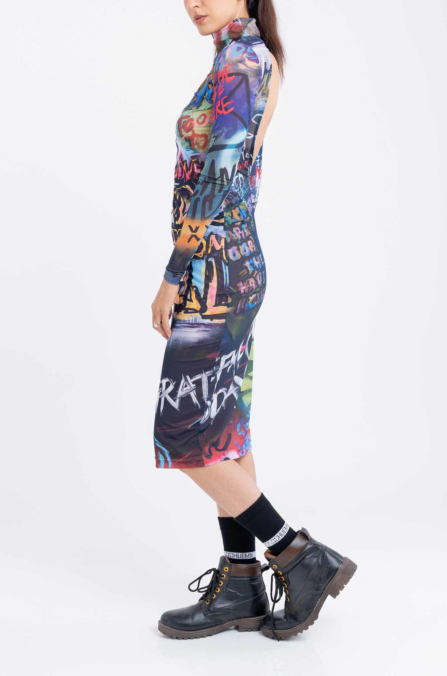 'Huemn City' Semi-Sheer Midi Dress