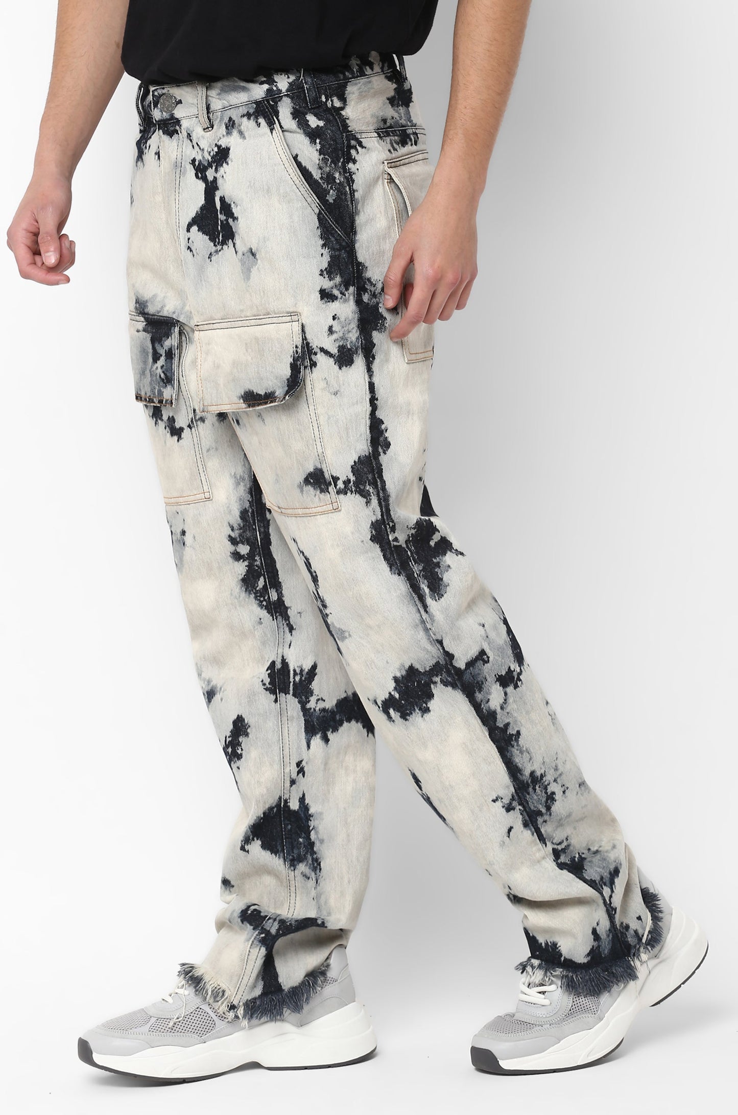 Bleached And Tinted Huemn Jeans With Oversized Patch Pockets