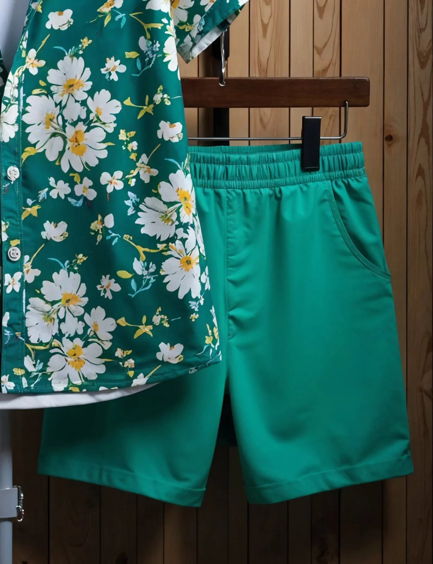 Men's Tropical Green Floral Shirt & Shorts Set – Bold Summer Beachwear 2-Piece Outfit - Prime Fitz
