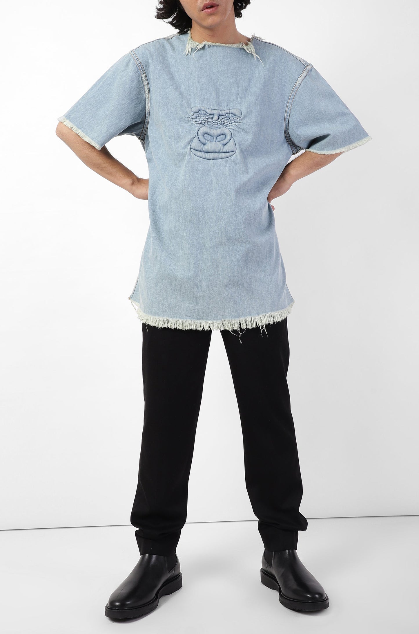 Huemn Gorilla Insignia Denim Longline T-Shirt