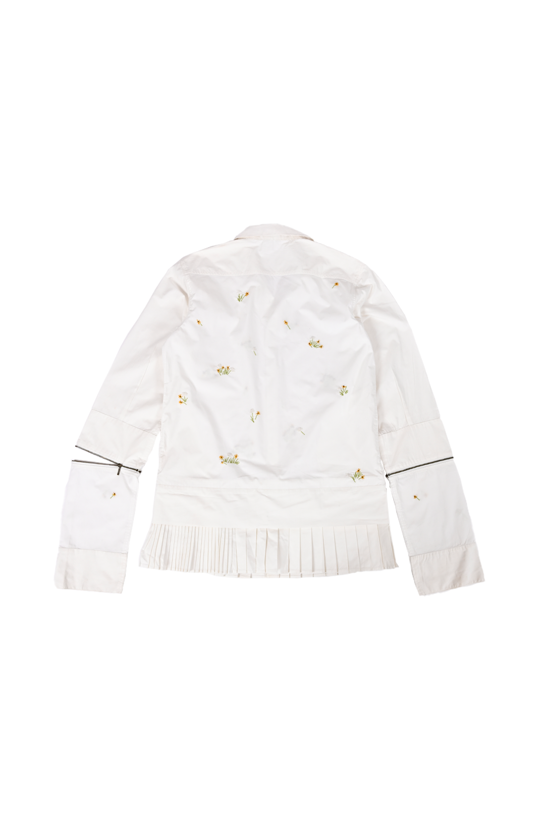 Oversized hand embroidered shirt dress with Zipper Detail (White)