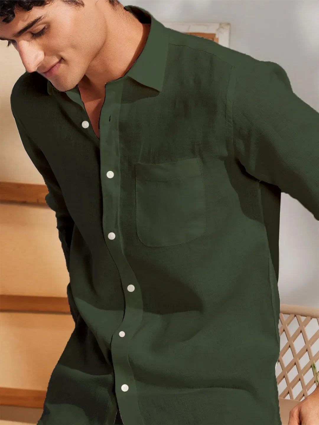 Solid Dark Green Premium Cotton Casual Full Sleeve Shirt for Men - Prime Fitz
