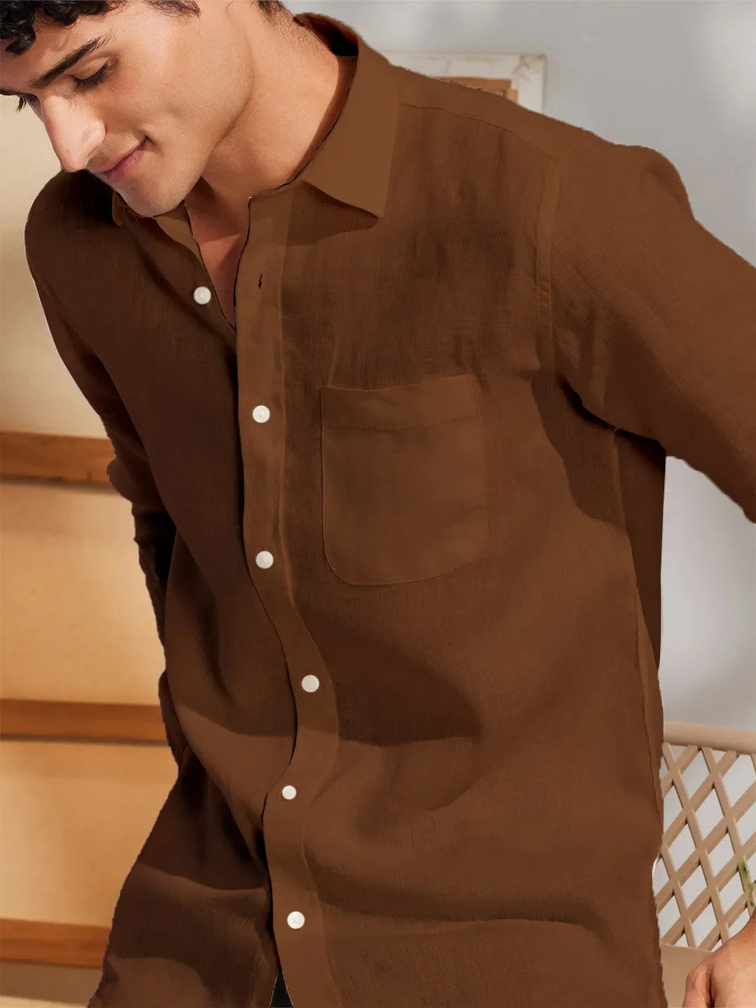 Solid Brown Premium Cotton Casual Full Sleeve Shirt for Men - Prime Fitz