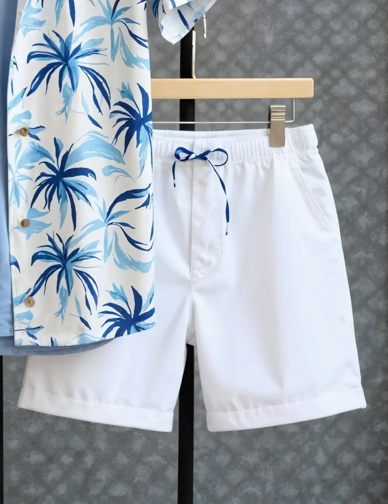 Men's Blue & White Palm Print Shirt and Shorts Set – Coastal Style Summer Outfit - Prime Fitz