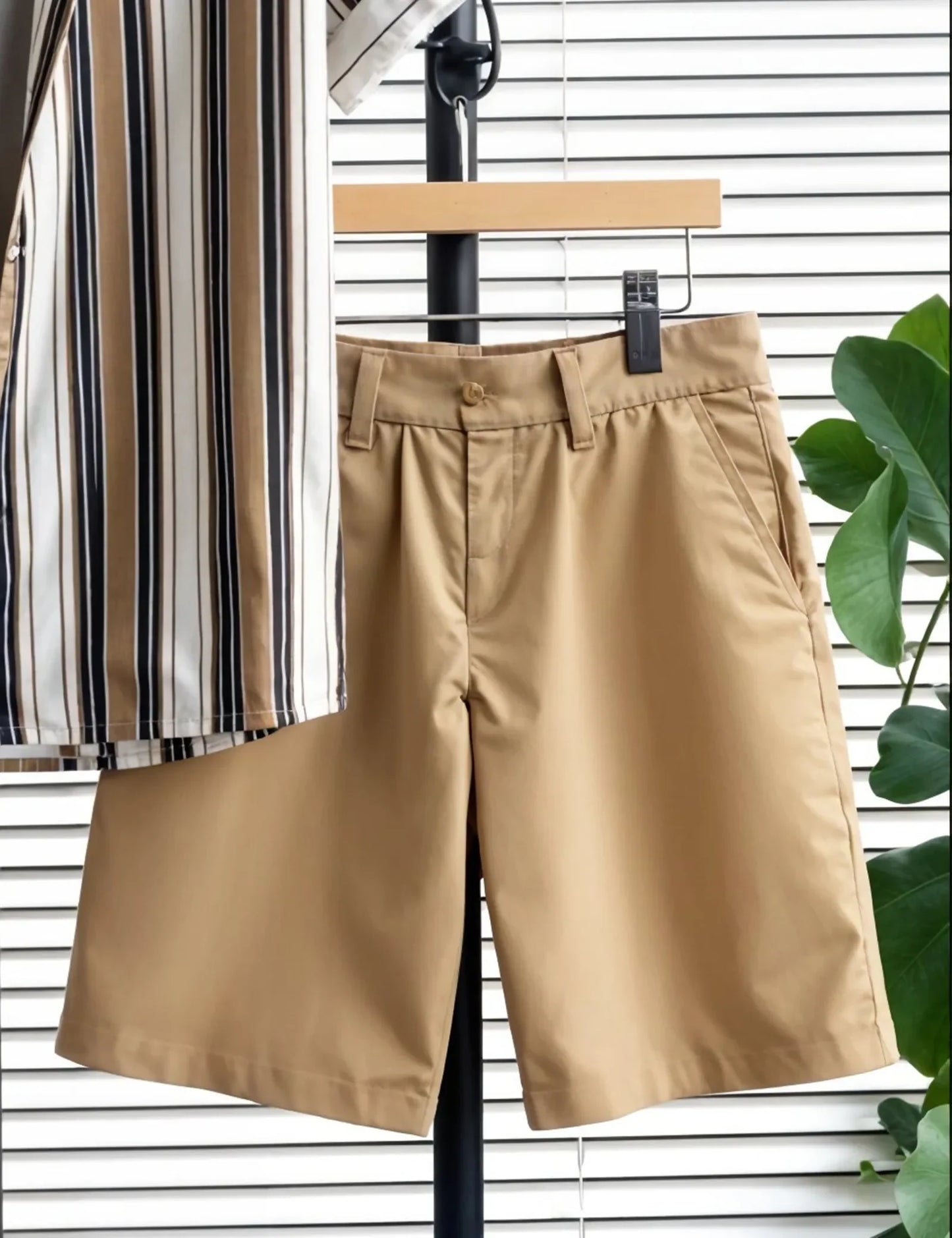 Men's Classic Striped Shirt & Khaki Shorts Set – Casual Summer Two-Piece Outfit - Prime Fitz