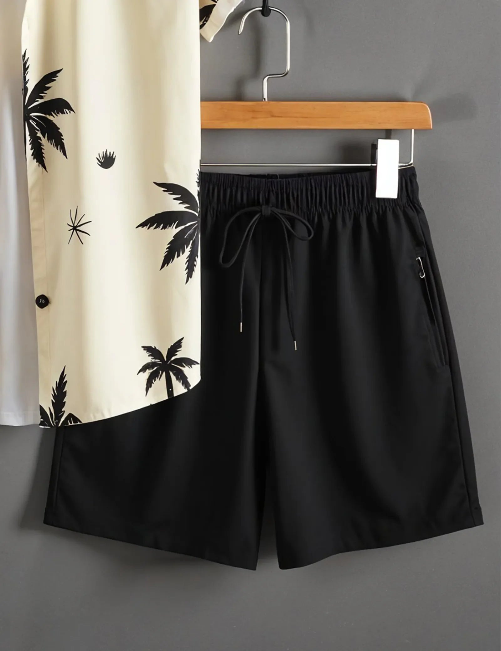 Men's Palm Tree Print Shirt & Black Shorts Set – Tropical Summer Beach Outfit - Prime Fitz