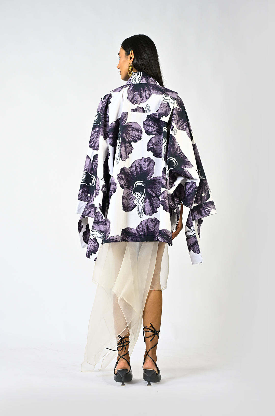 Tongue-printed kaftan kurta hybrid