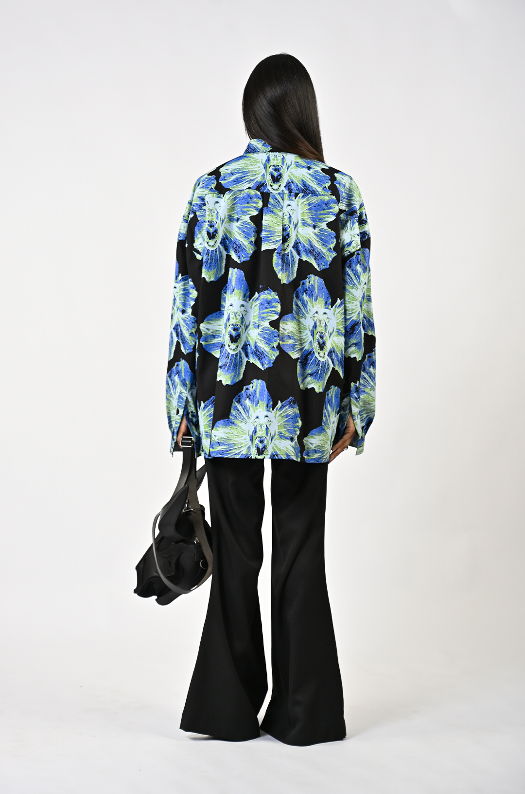 Canine printed oversized cotton shirt - Black