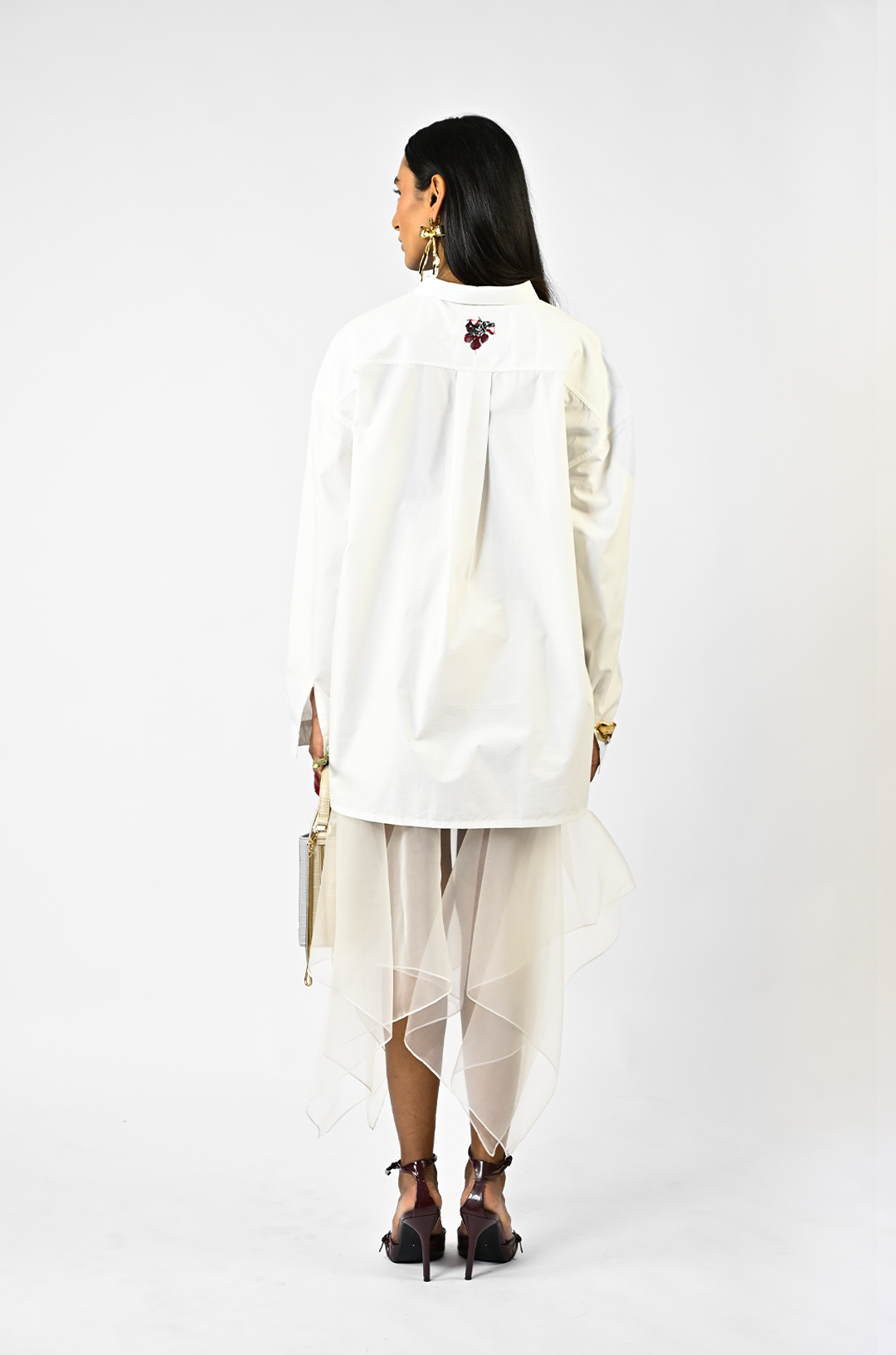 Fanged floral cotton shirt - White