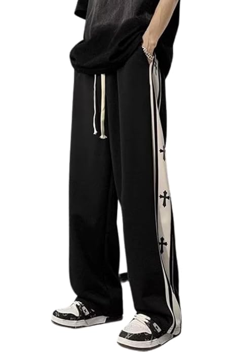 Y2K Harajuku Cross Print Baggy Track Pants – Wide Leg Streetwear Vibes - Prime Fitz