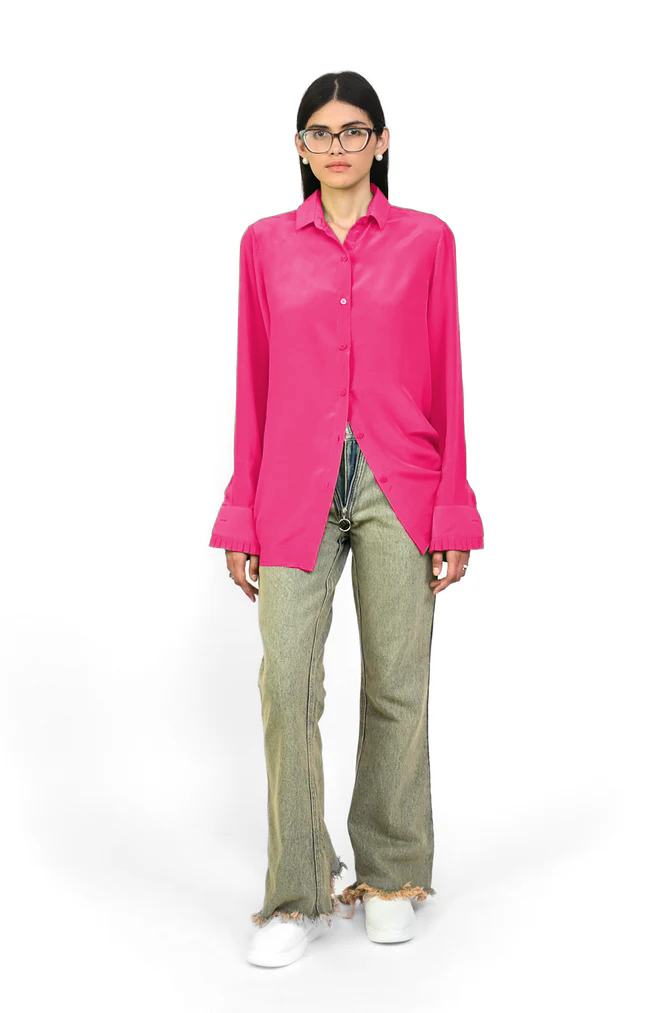 Straight Fit Silk Shirt (Hot Pink)