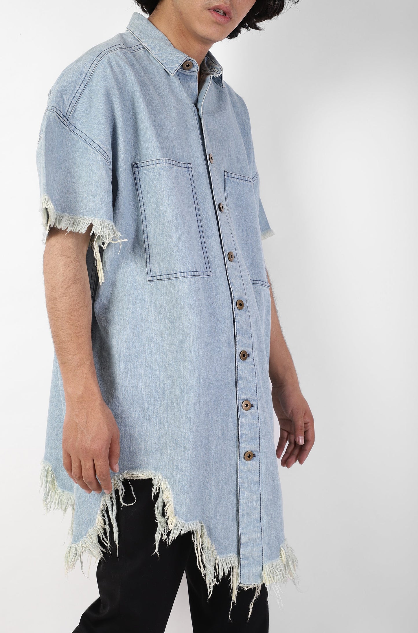 Huemn Denim Oversized Asymmetric Longline Shirt