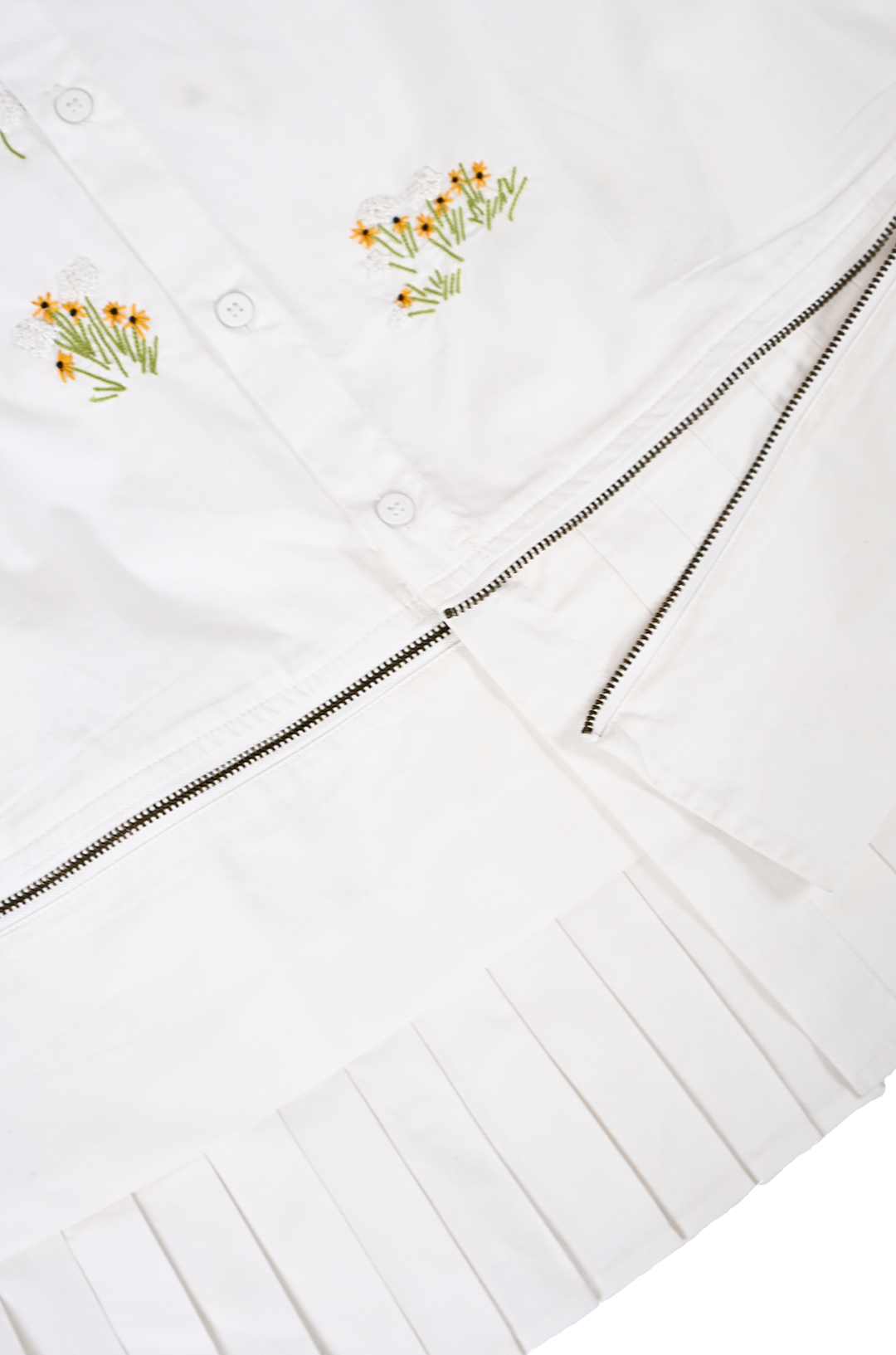 Oversized hand embroidered shirt dress with Zipper Detail (White)