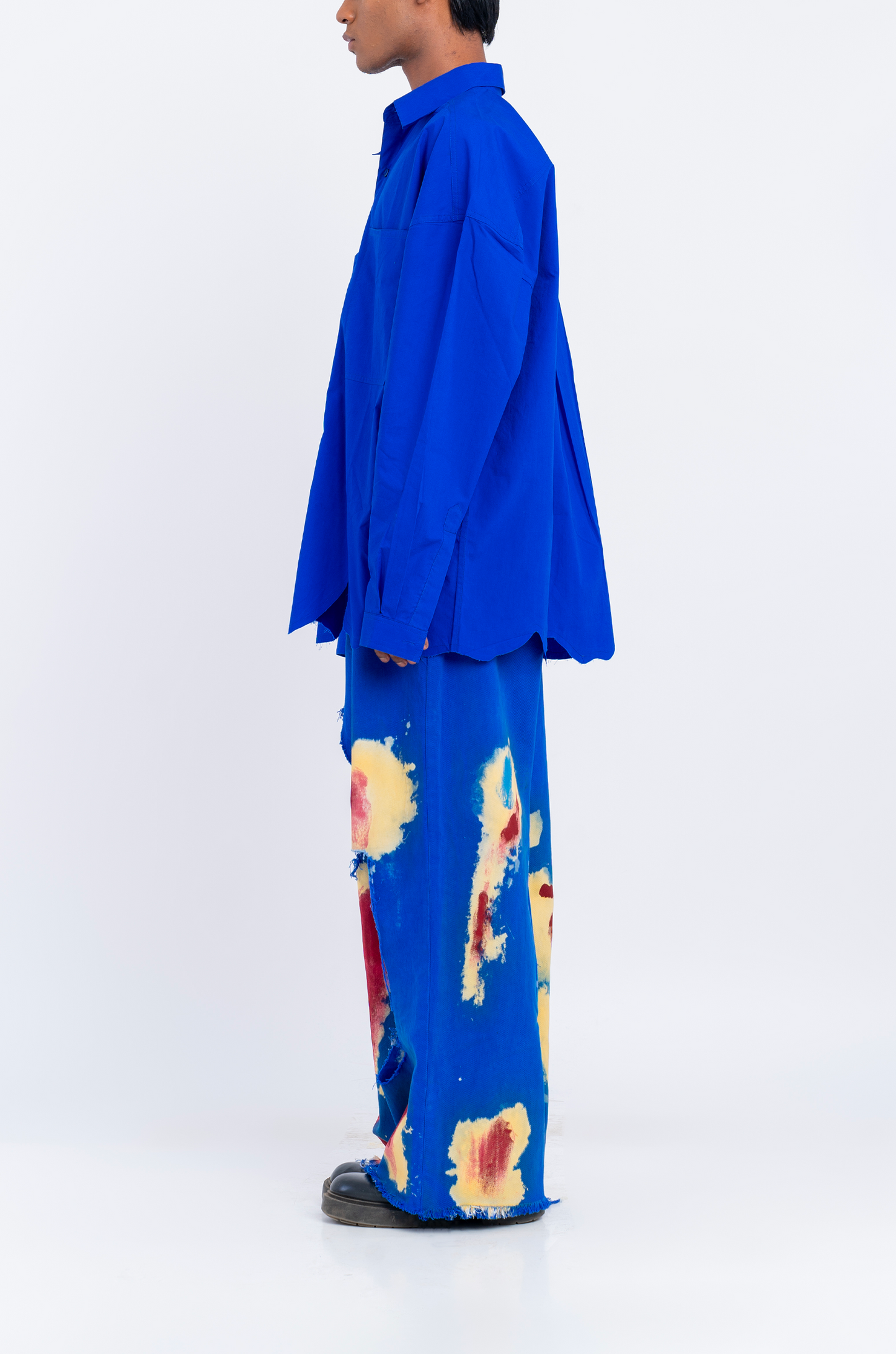 Huemn Blood Washed Wide Leg Ripped Denim (Blue)