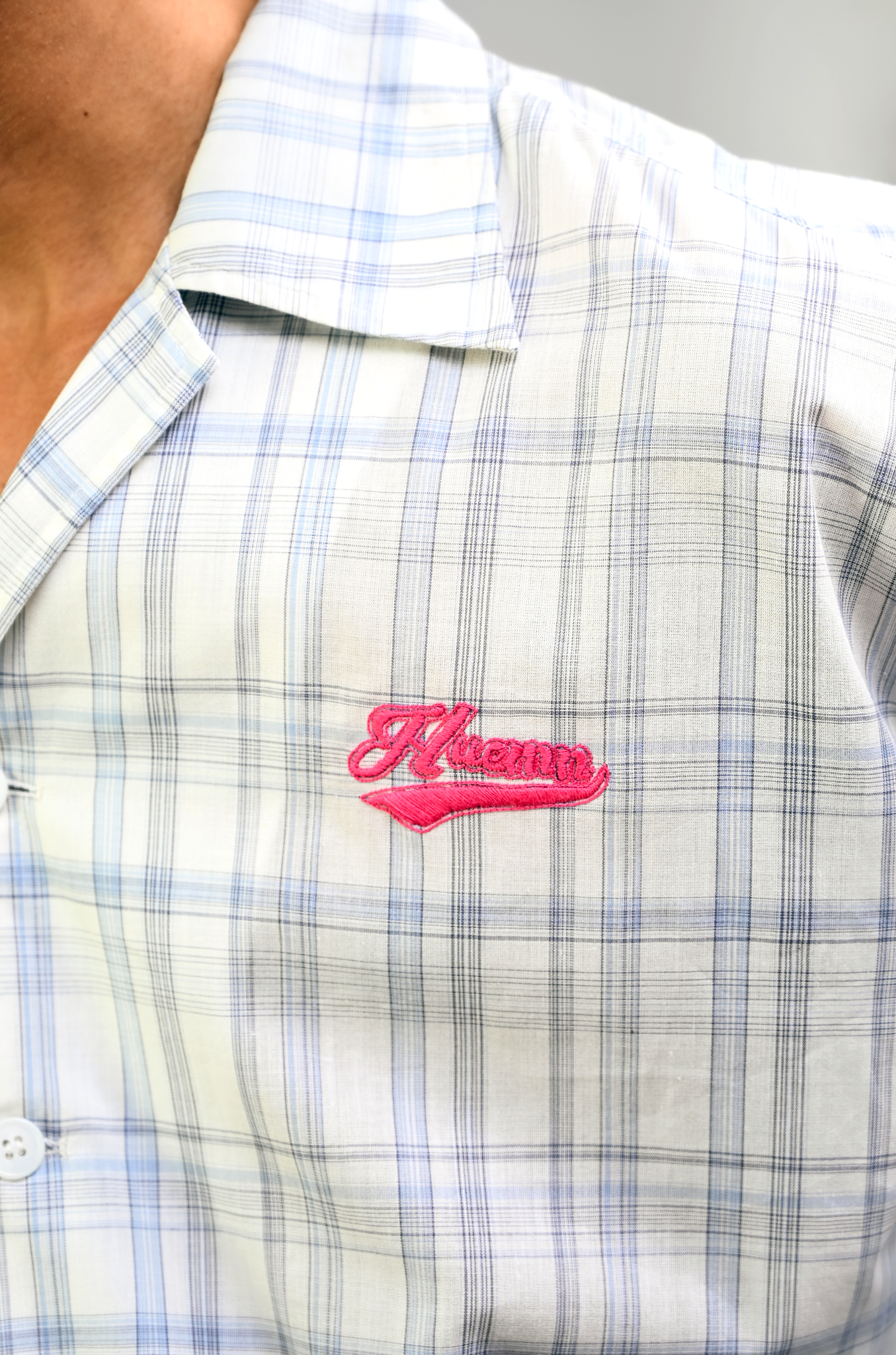 Contrast panelled safari shirt in checkered pattern