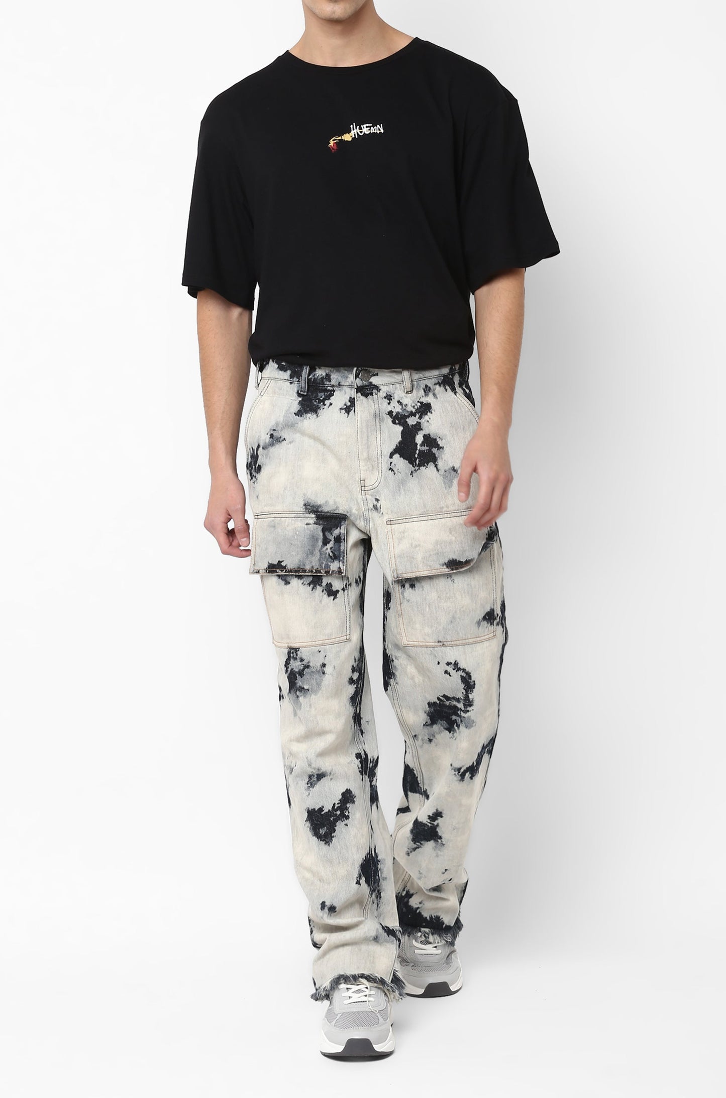 Bleached And Tinted Huemn Jeans With Oversized Patch Pockets