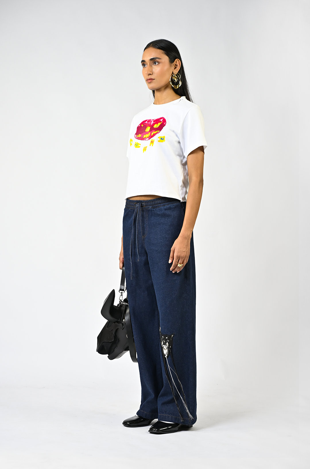HUEMN Toothed cropped tee