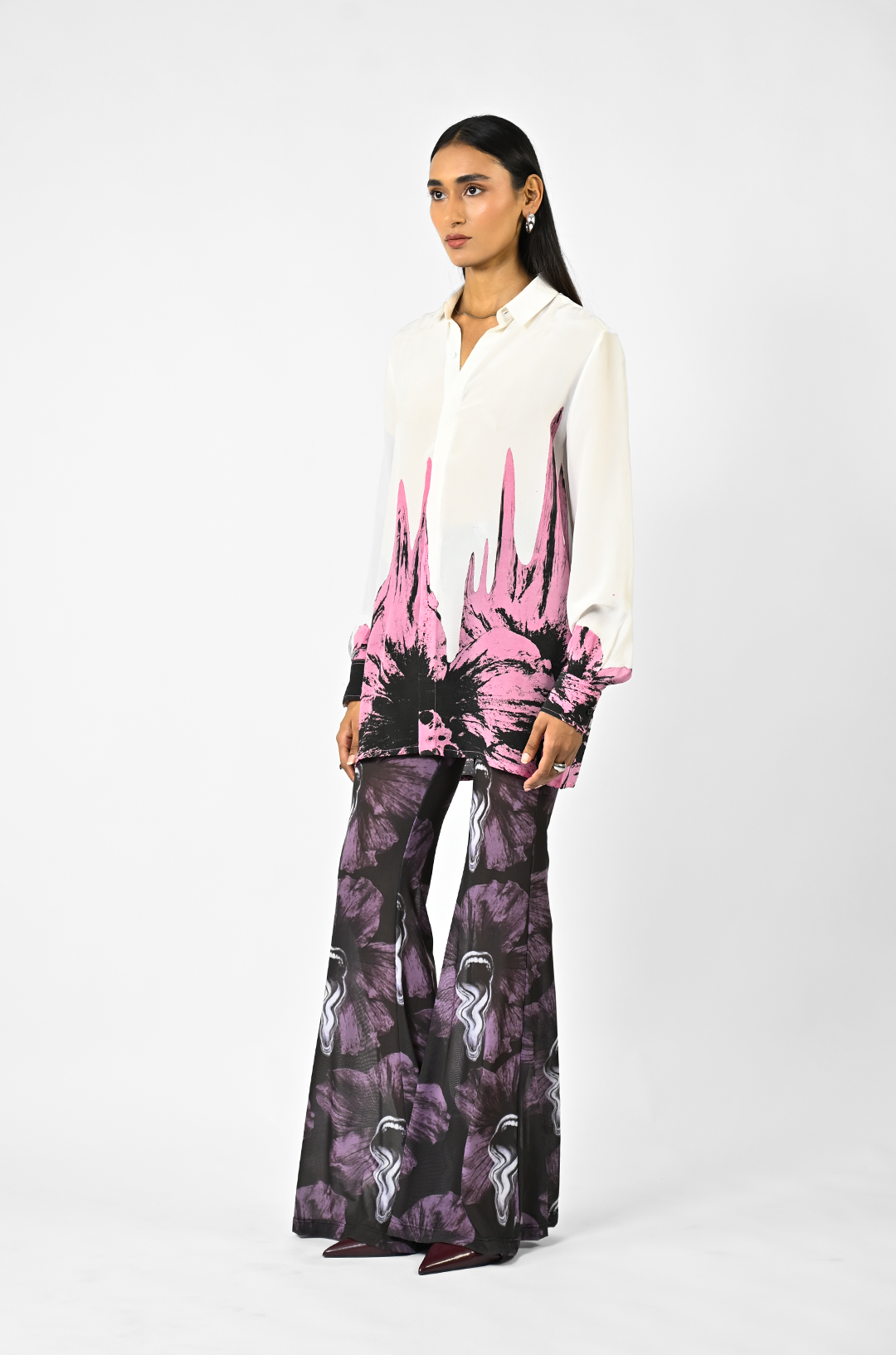 White floral drip shirt