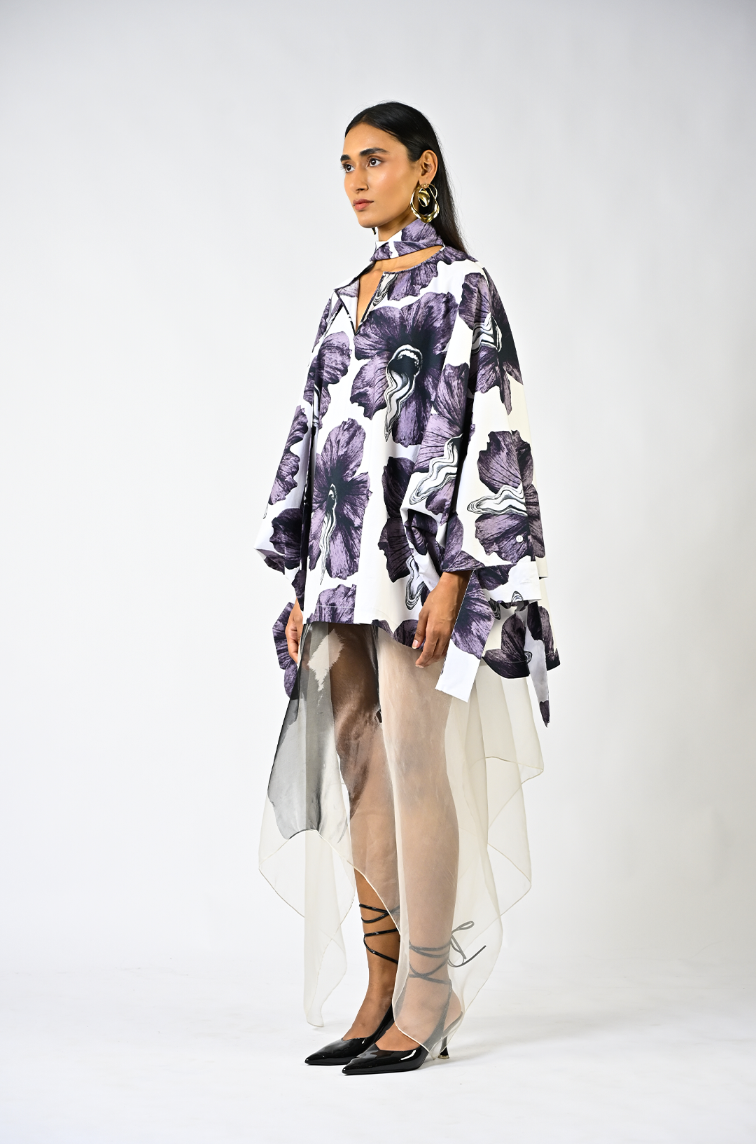 Tongue-printed kaftan kurta hybrid