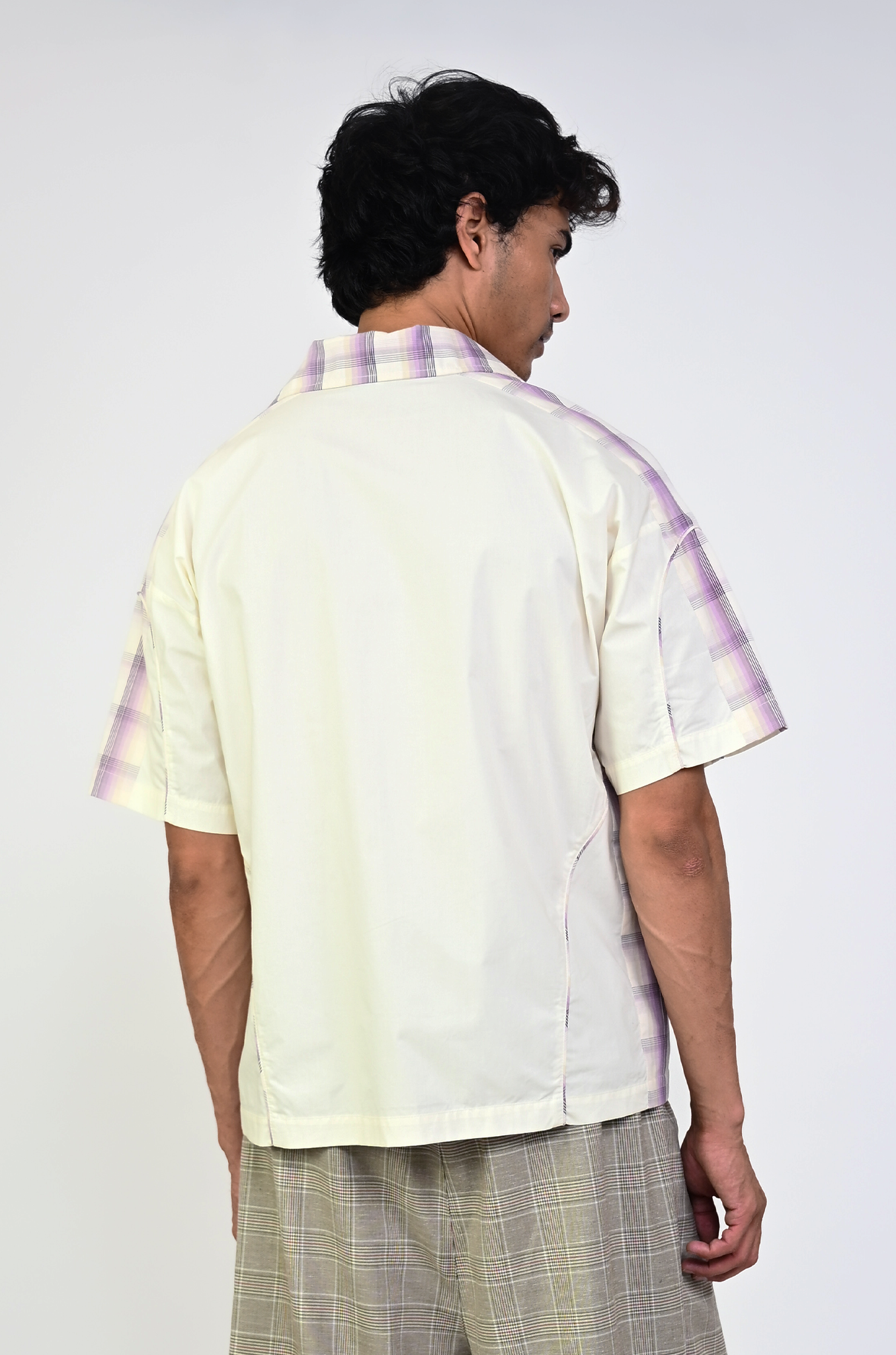 Contrast panelled safari shirt (Cream)