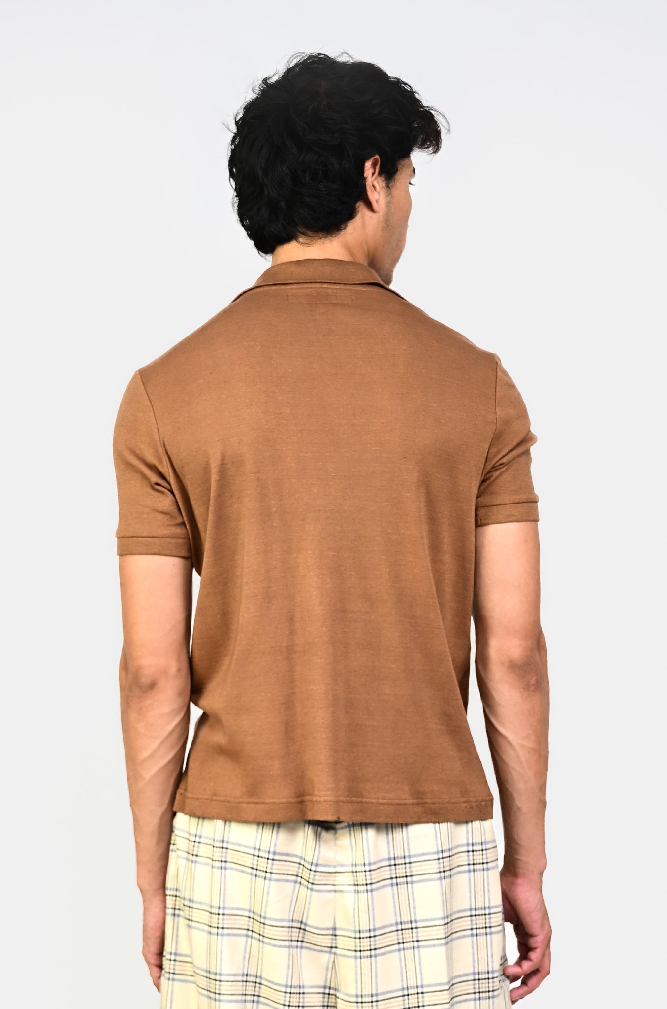 Polo T-shirt with deconstructed detail (Men's)-Brown