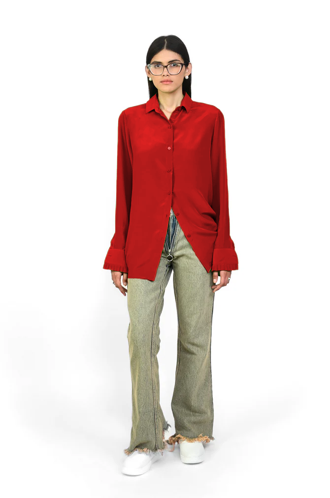 Straight Fit Silk Shirt (Iconic Red)