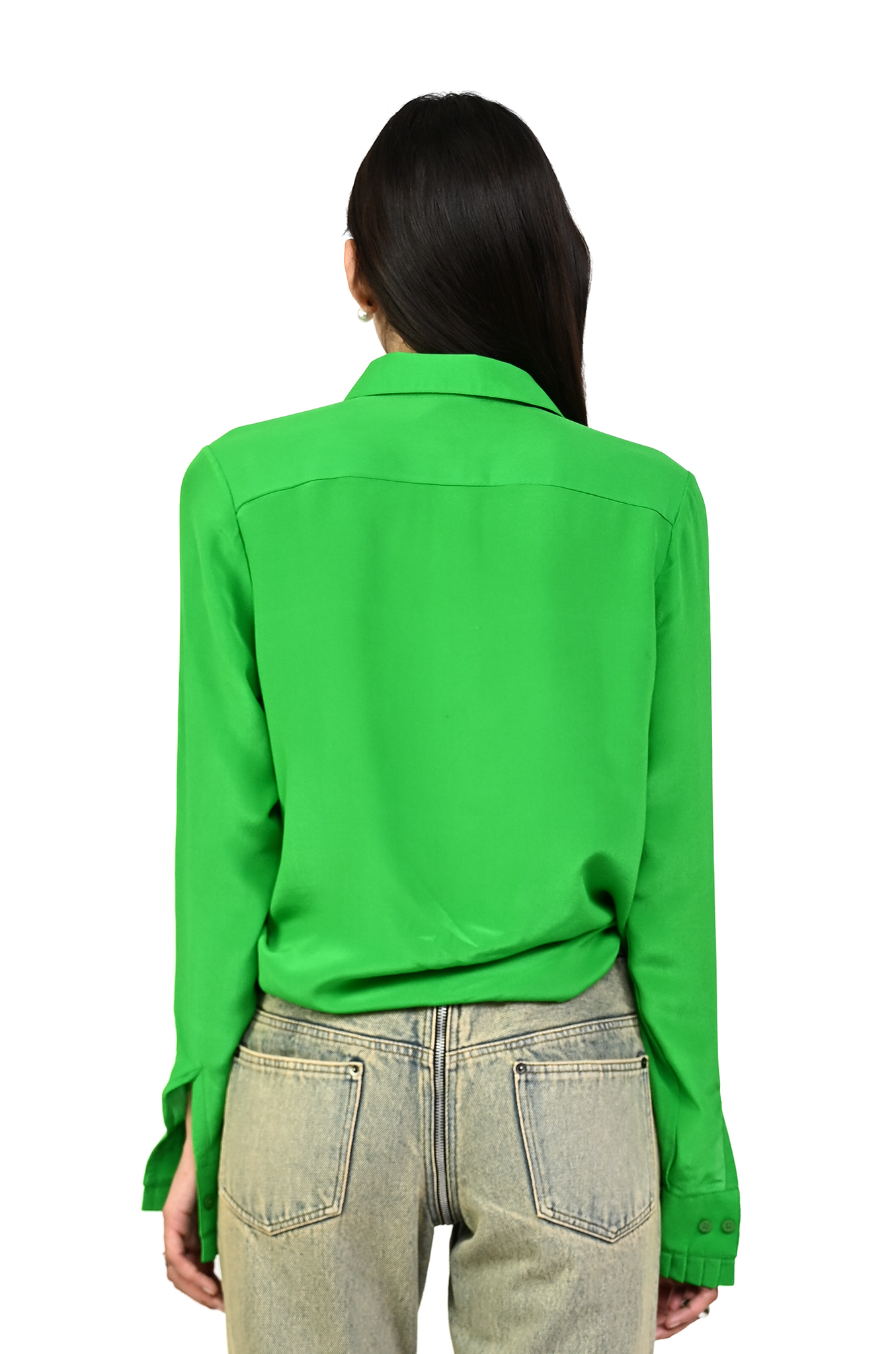 Straight Fit Silk Shirt (Bright Green)