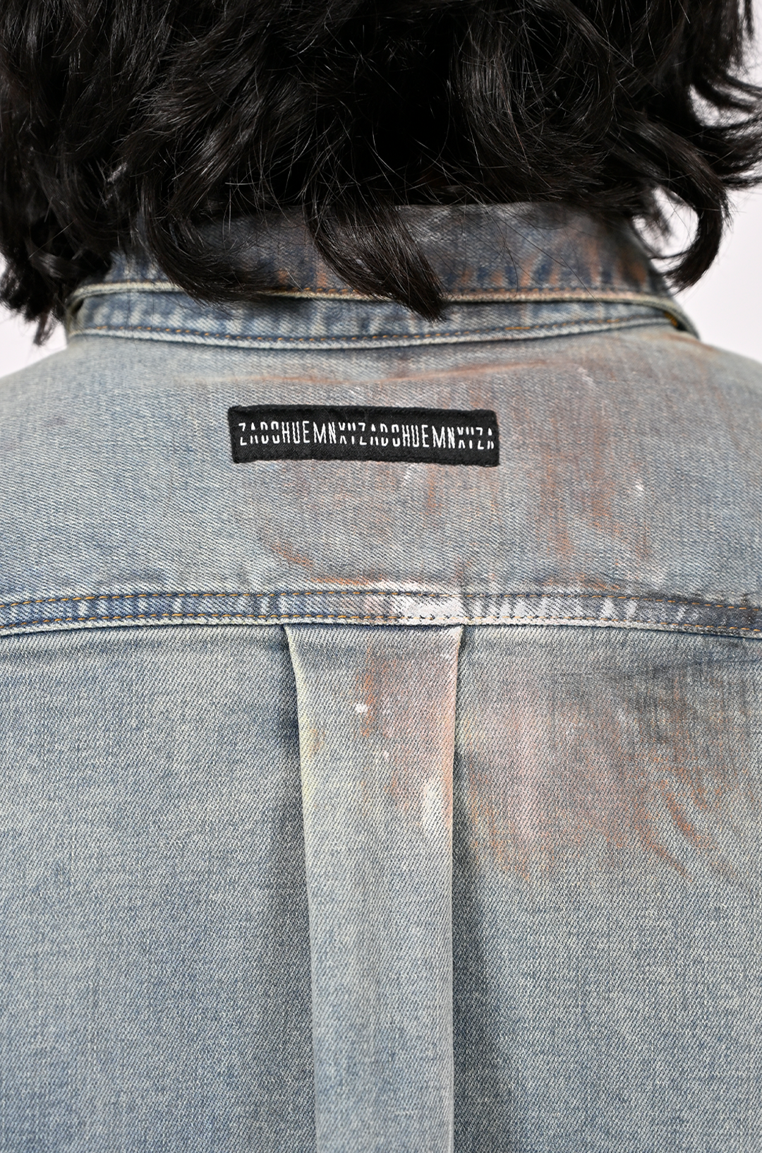Oversized unisex denim shirt  with hand-painted whitewash surface (Indigo)