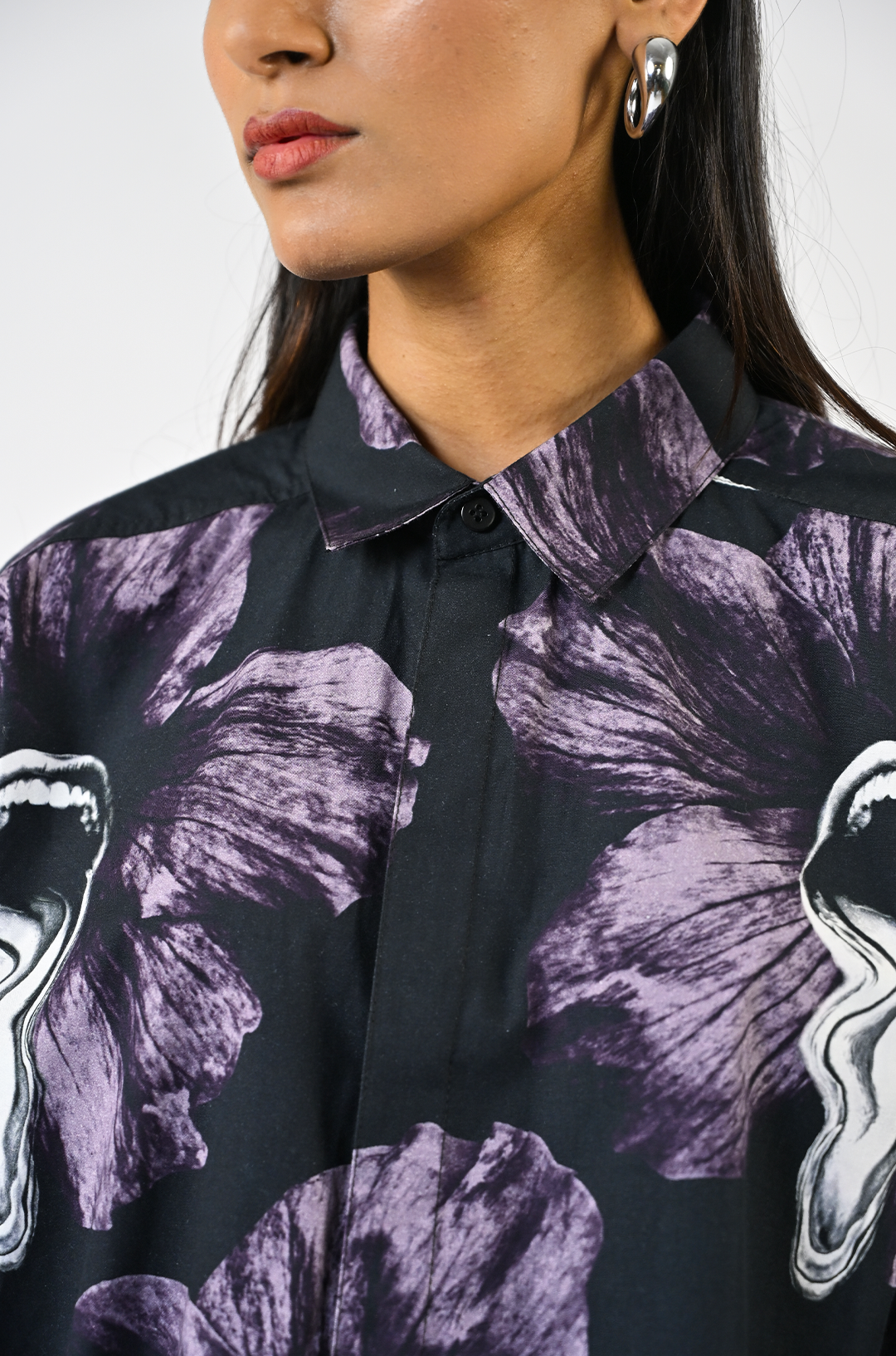Tongue-printed oversized cotton shirt