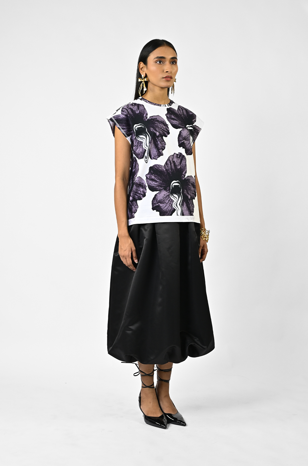 Tongue-printed cotton sleeveless top (Women's)