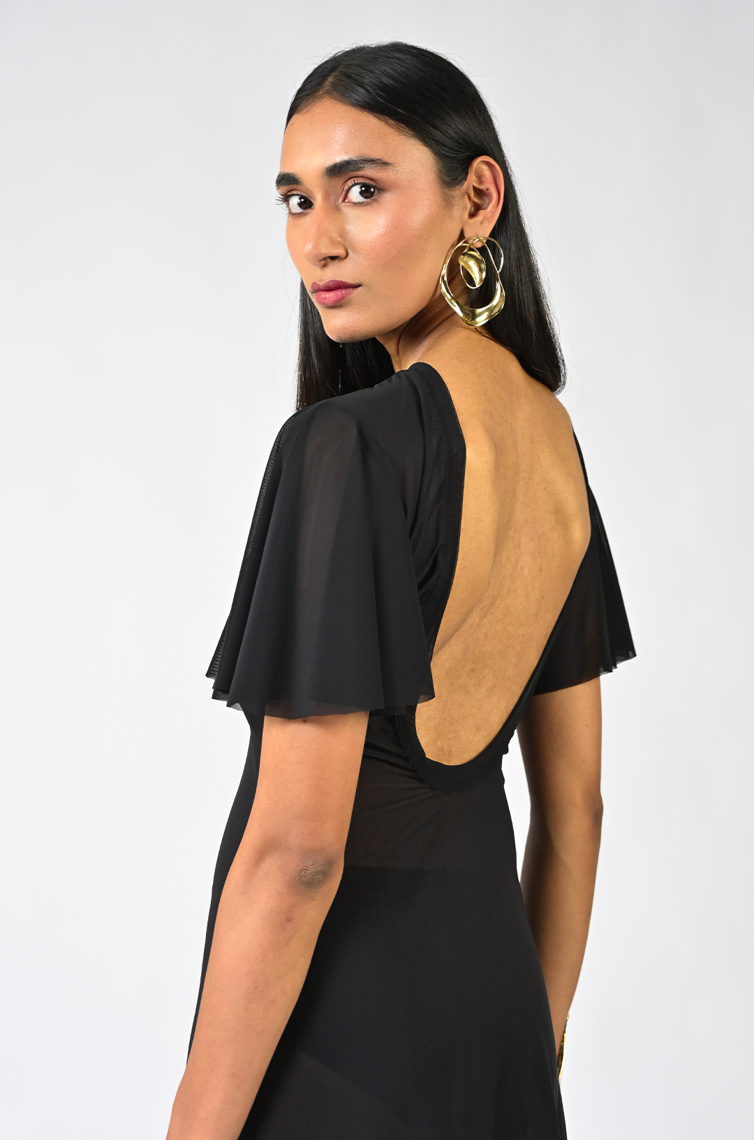 Sculpted black hand-embroidered lycra dress