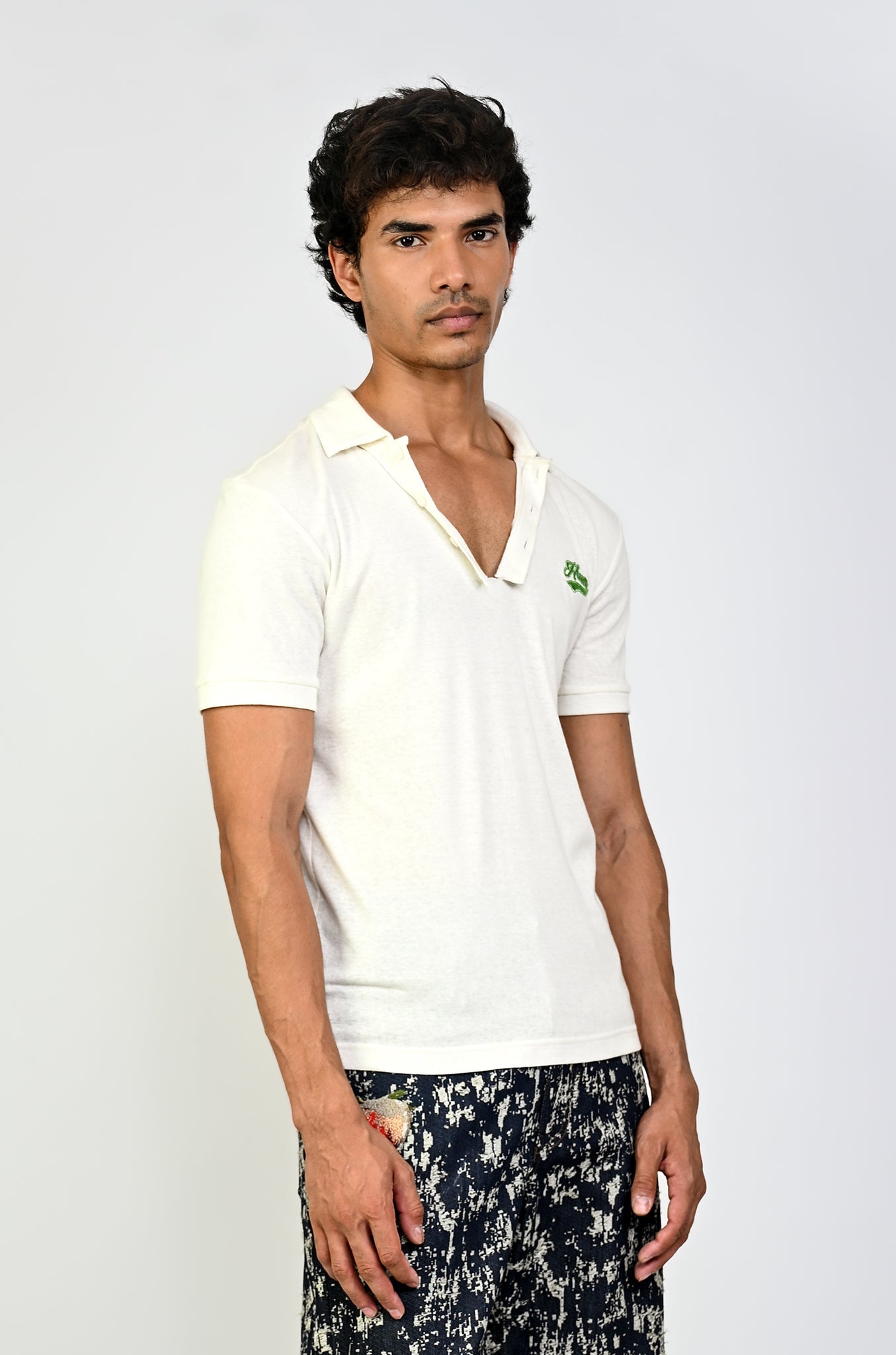 Polo T-shirt with deconstructed detail (Men's)-White