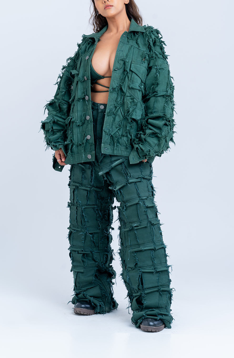 Handcrafted 1000 Panel Distressed Jacket (Green)