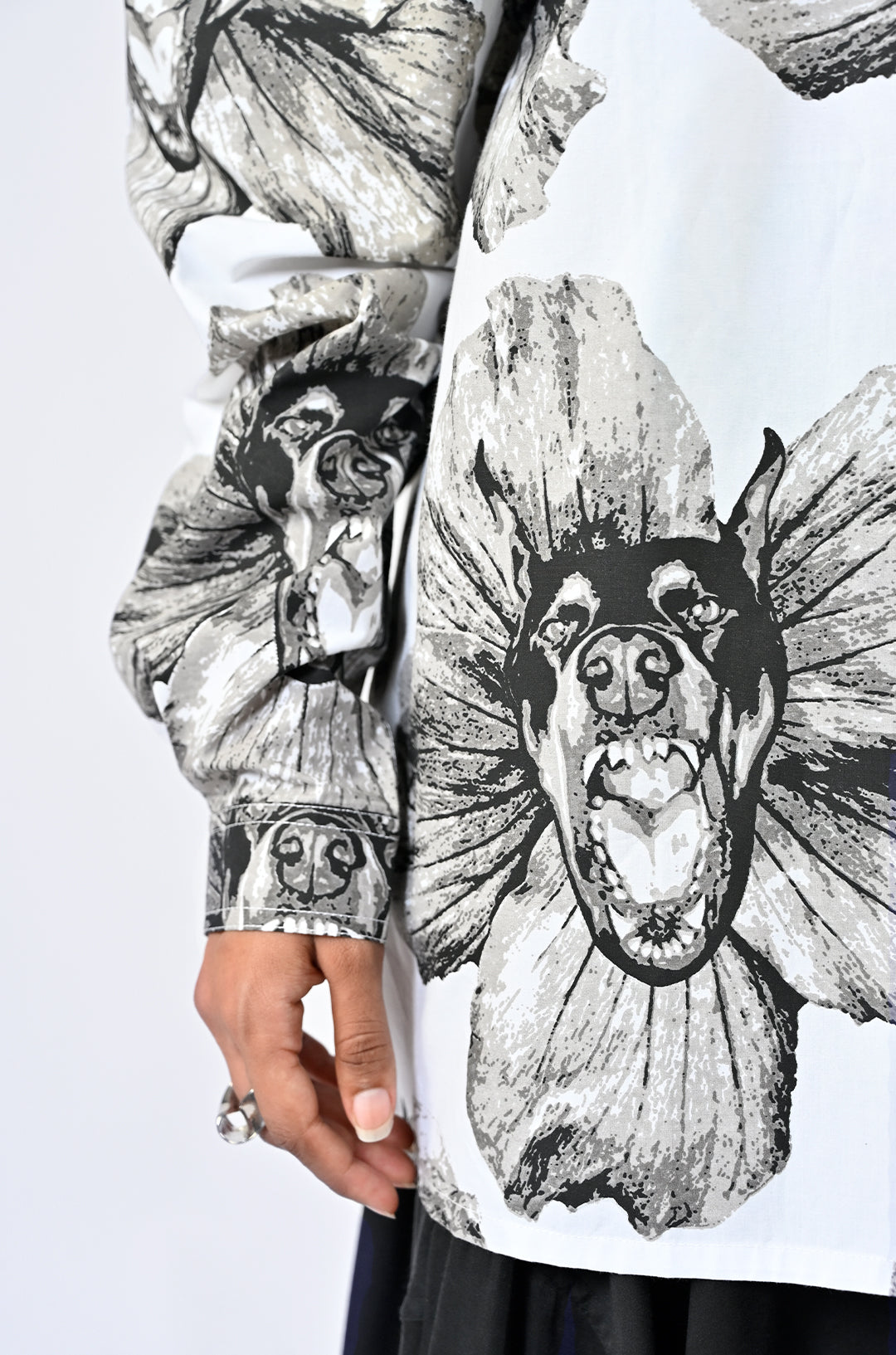 Canine printed oversized cotton shirt - White
