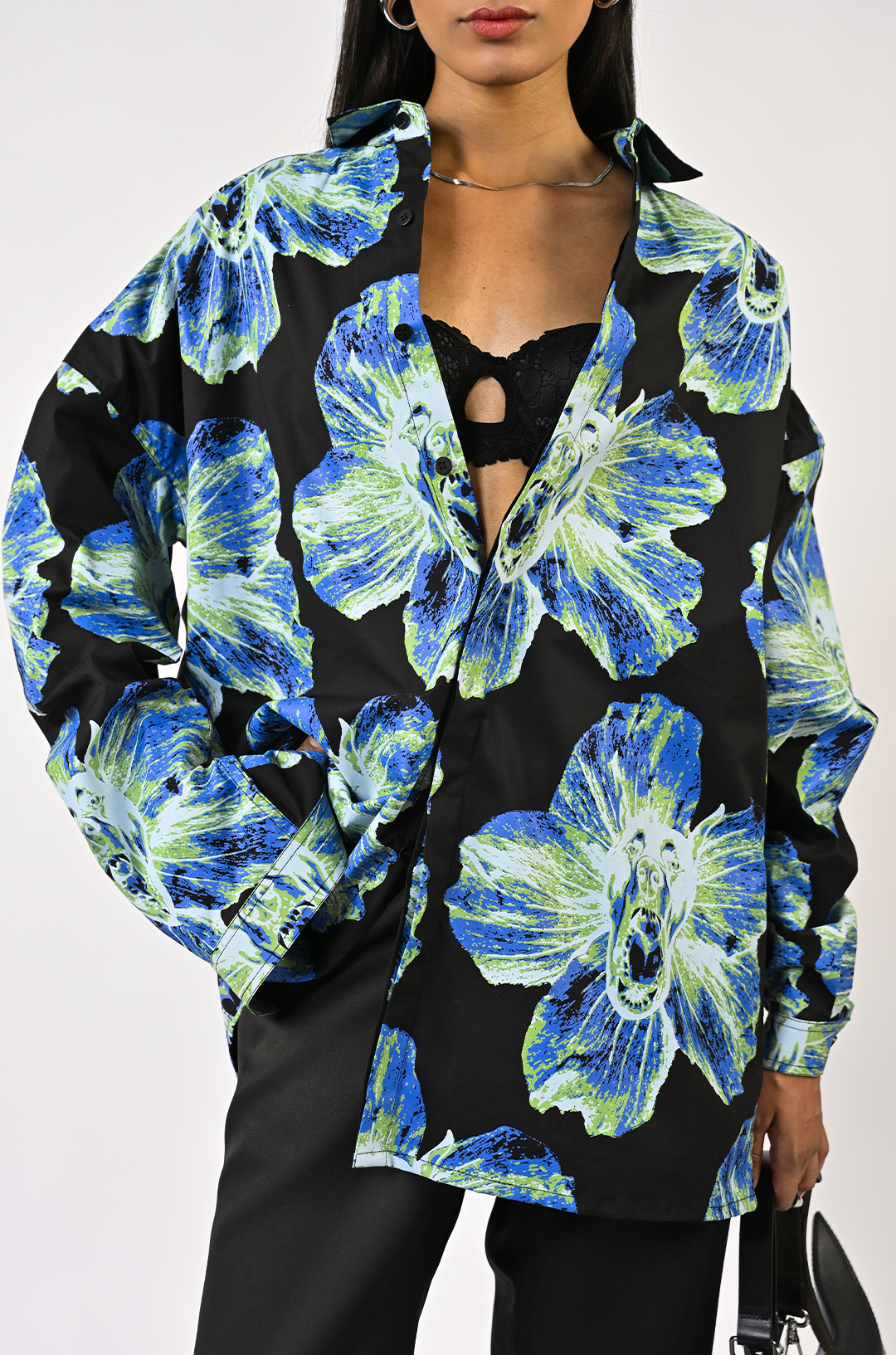 Canine printed oversized cotton shirt - Black