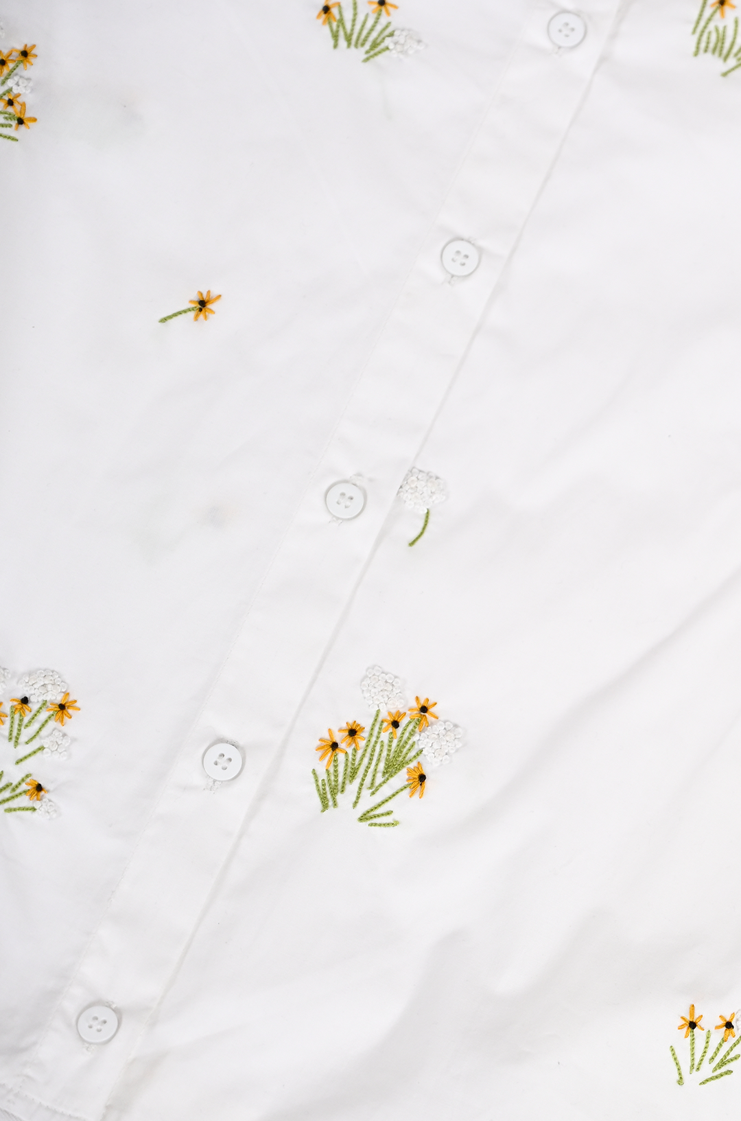 Oversized hand embroidered shirt dress with Zipper Detail (White)