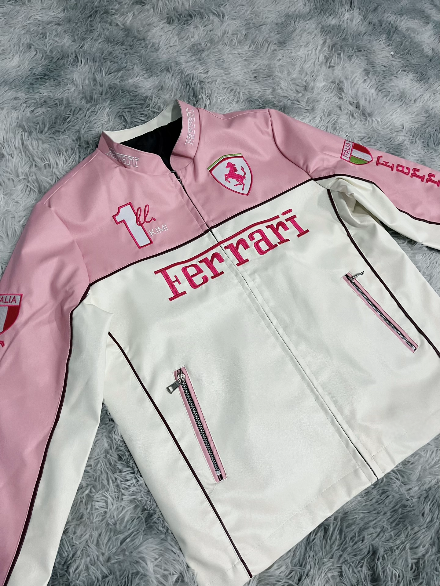 Pink Ferrari Leather Jacket – Luxe Motorsport Streetwear | Mercy Wear - Prime Fitz