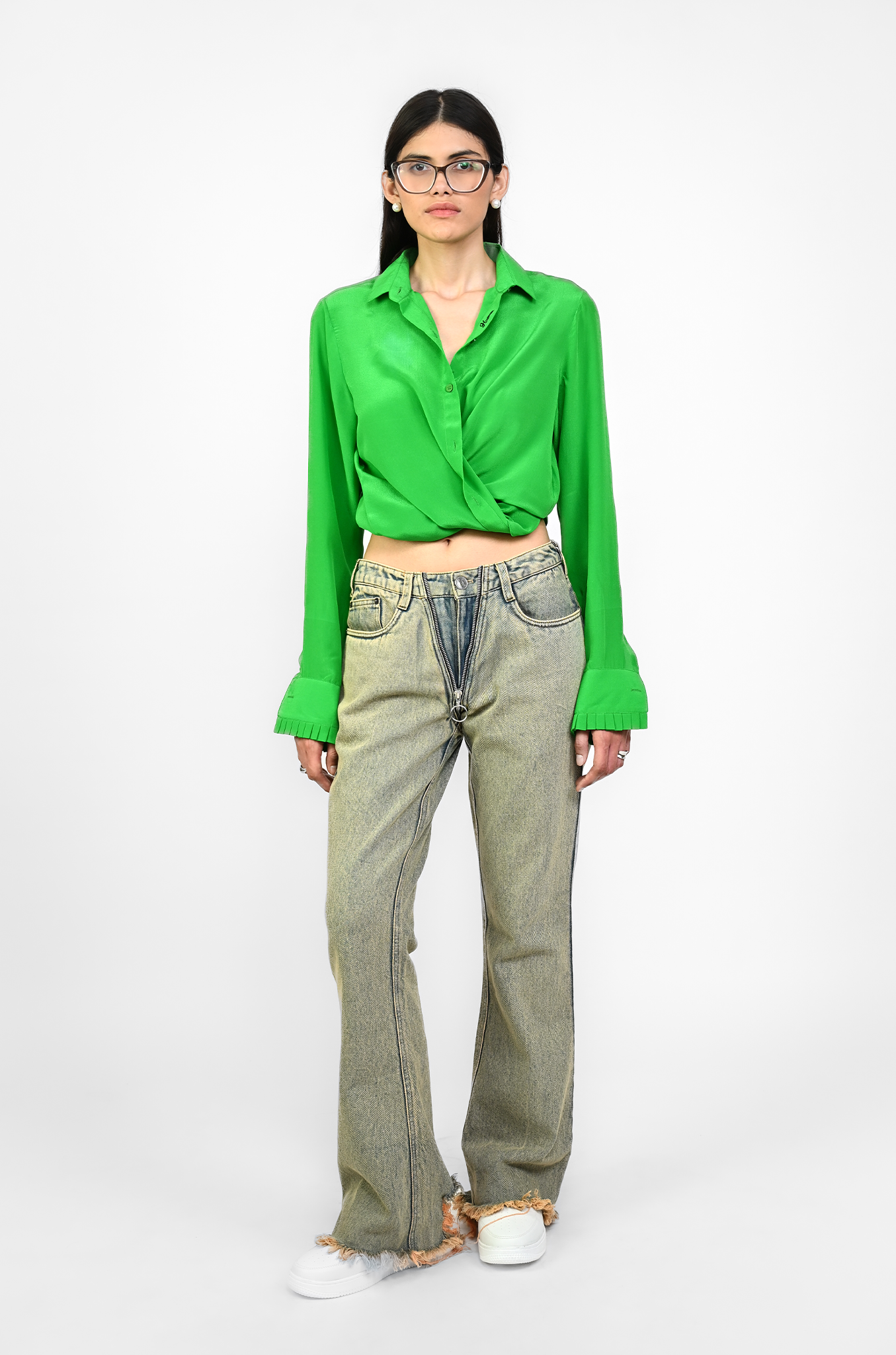 Straight Fit Silk Shirt (Bright Green)