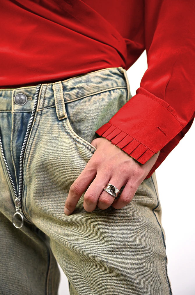 Straight Fit Silk Shirt (Iconic Red)