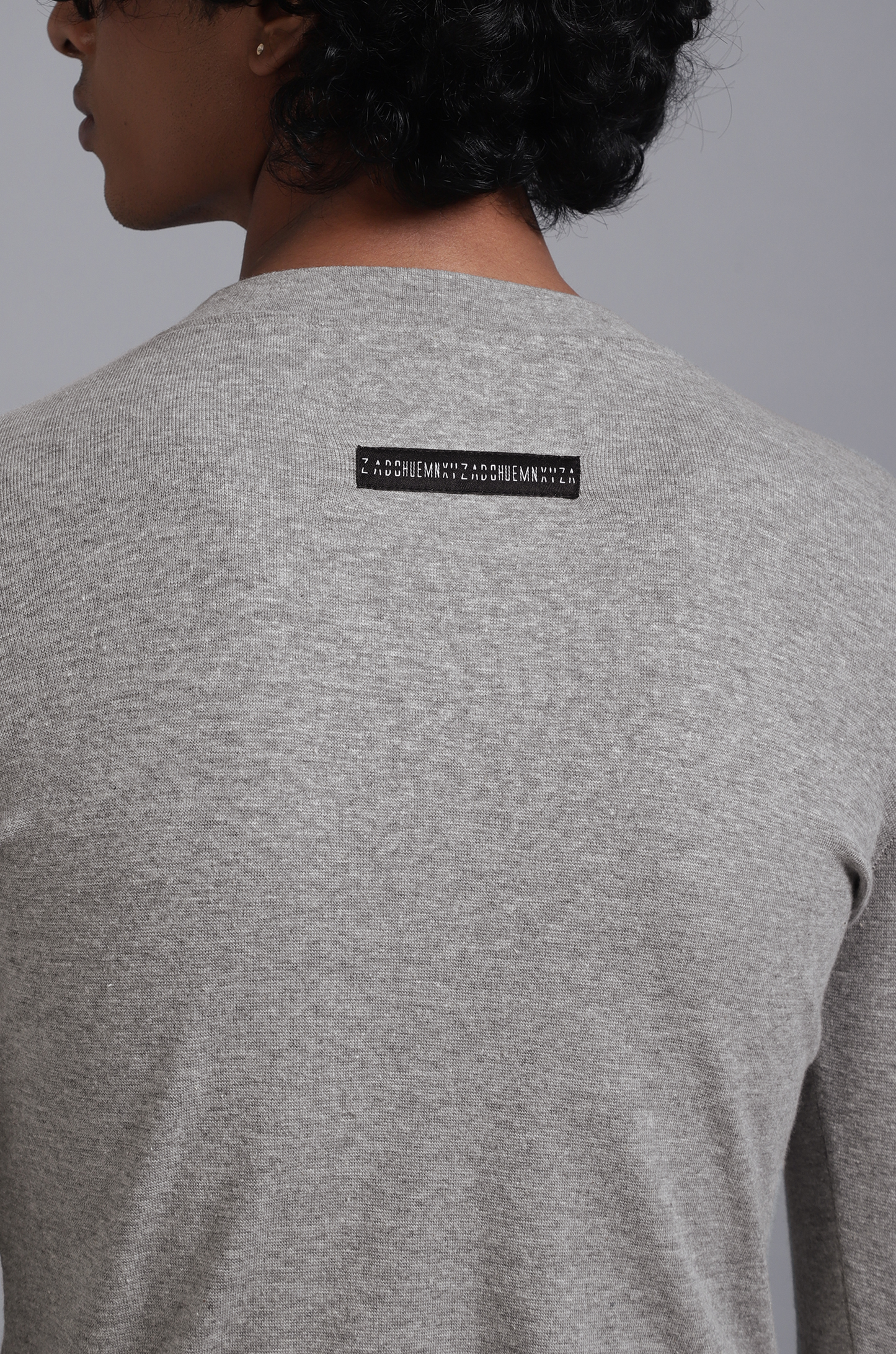 SuperHUEMN Striped Fitted Thumbhole T-shirt (Melange Grey)